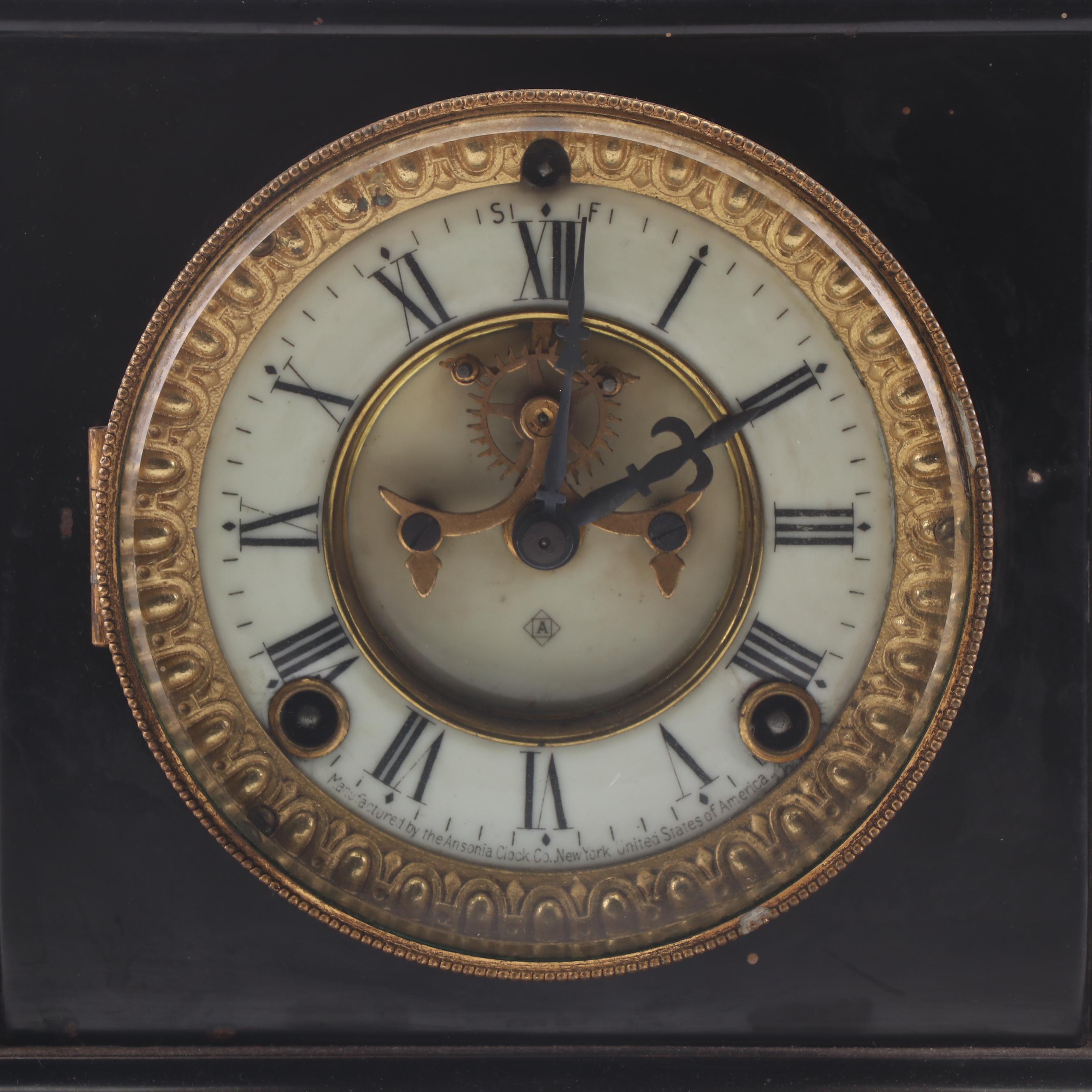 Ansonia Porcelain Face Cast Iron Mantel Clock, Early 20th Century