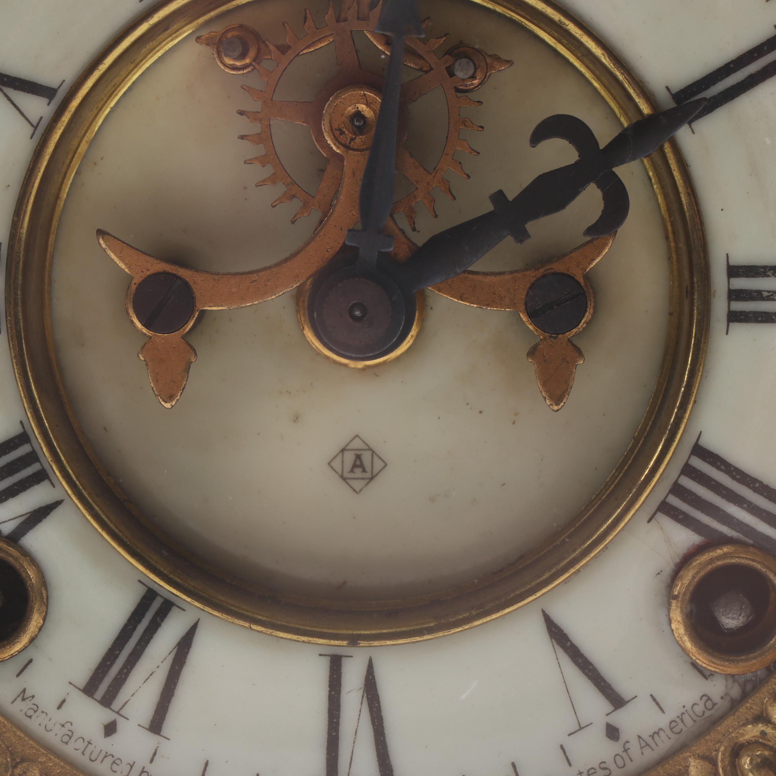 Ansonia Porcelain Face Cast Iron Mantel Clock, Early 20th Century