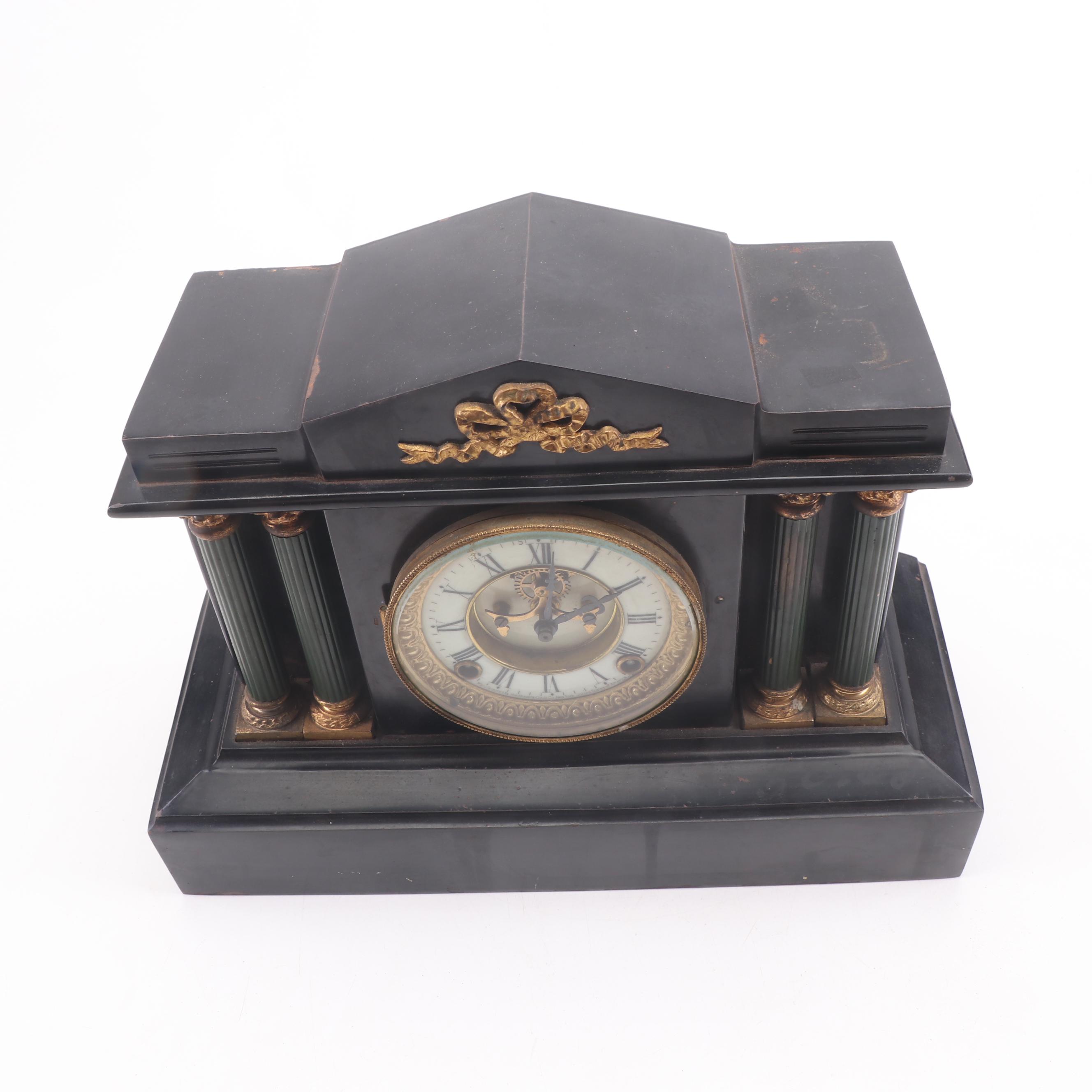 Ansonia Porcelain Face Cast Iron Mantel Clock, Early 20th Century