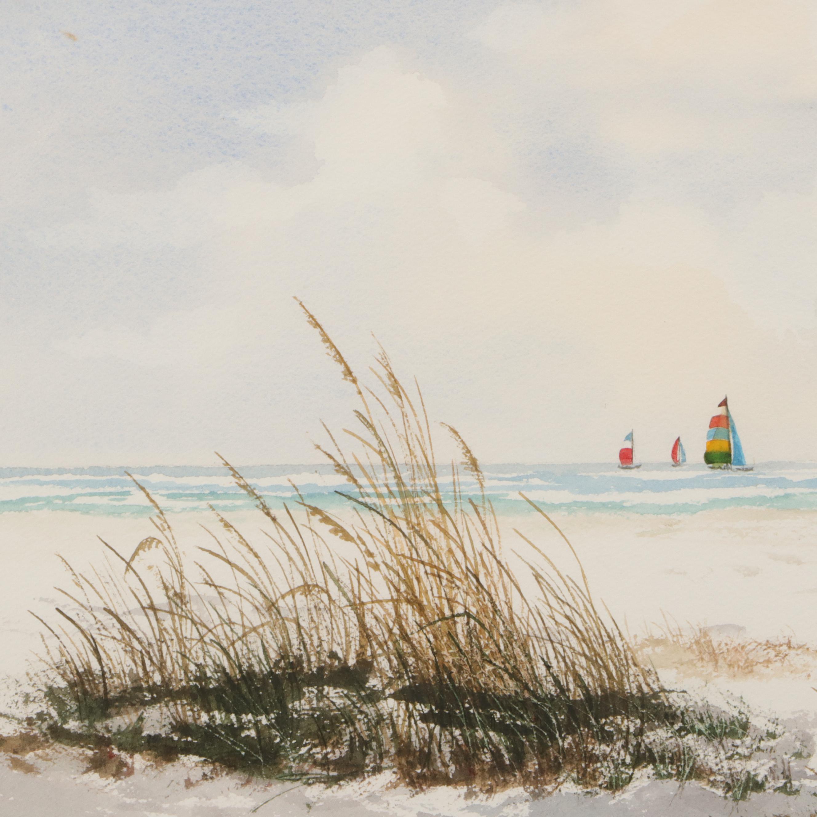 Willoweise Langham Landscape Watercolor Painting of Coastal Scene