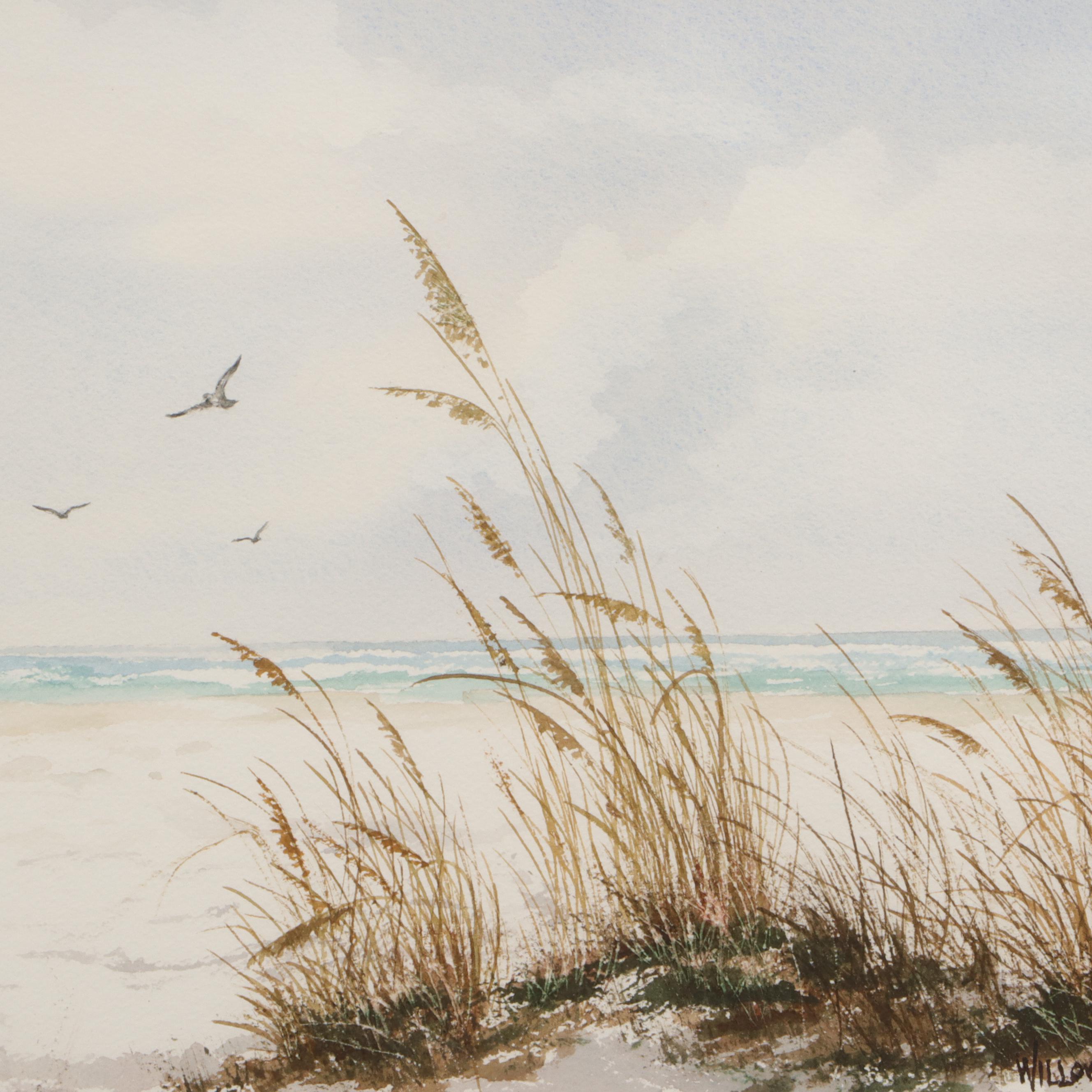 Willoweise Langham Landscape Watercolor Painting of Coastal Scene