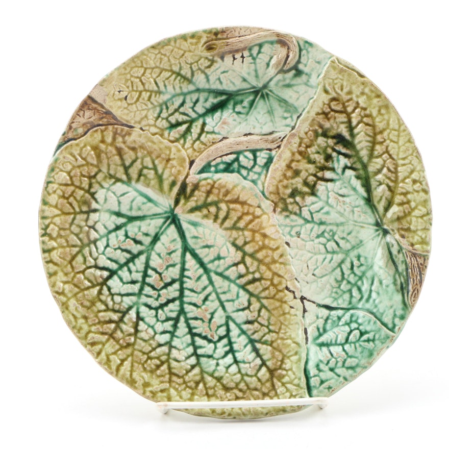 English Majolica Salad Plate with Leaf Motif, Circa 1880s