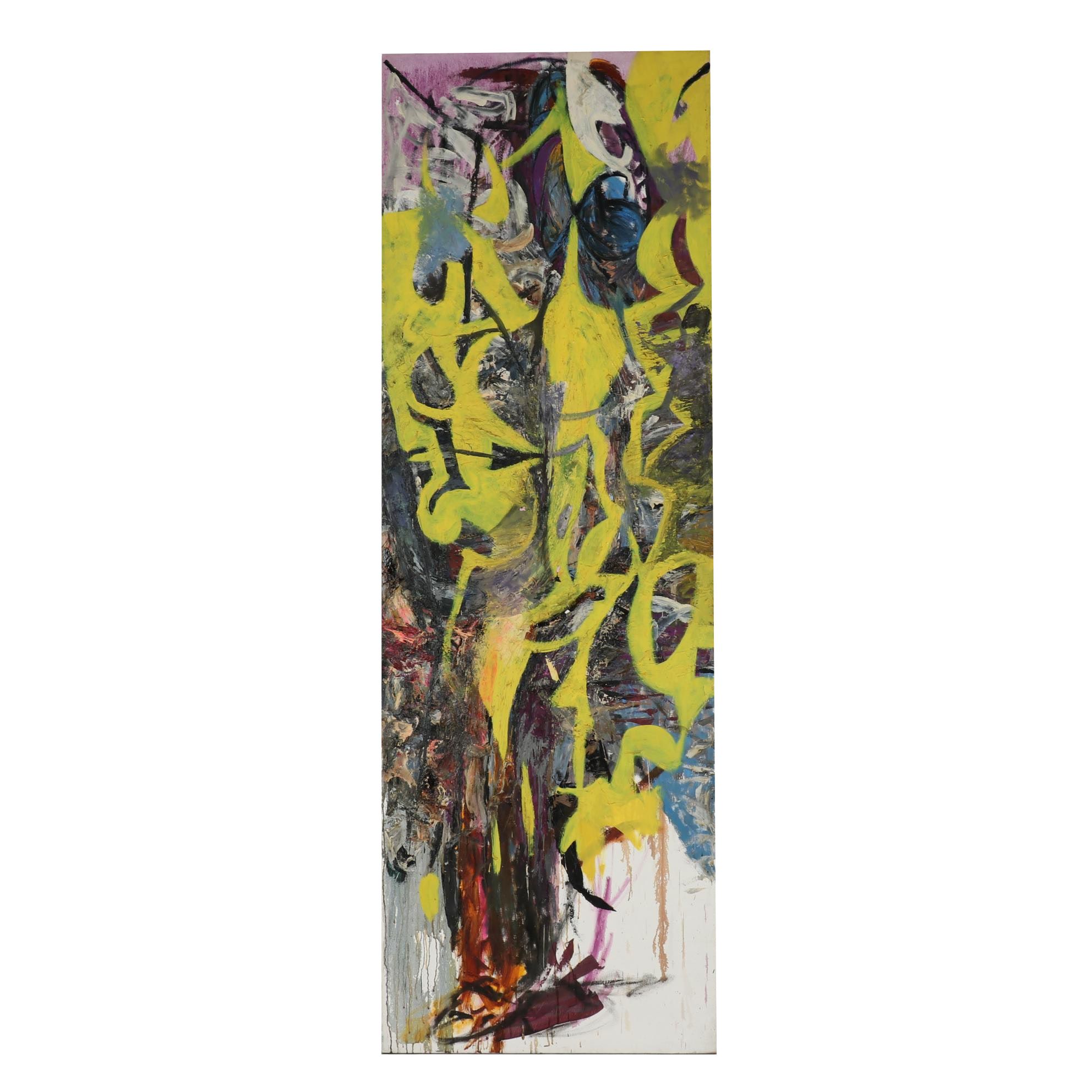 Richard Snyder 1983 Monumental Oil Painting "Stained Glass Dancers II"