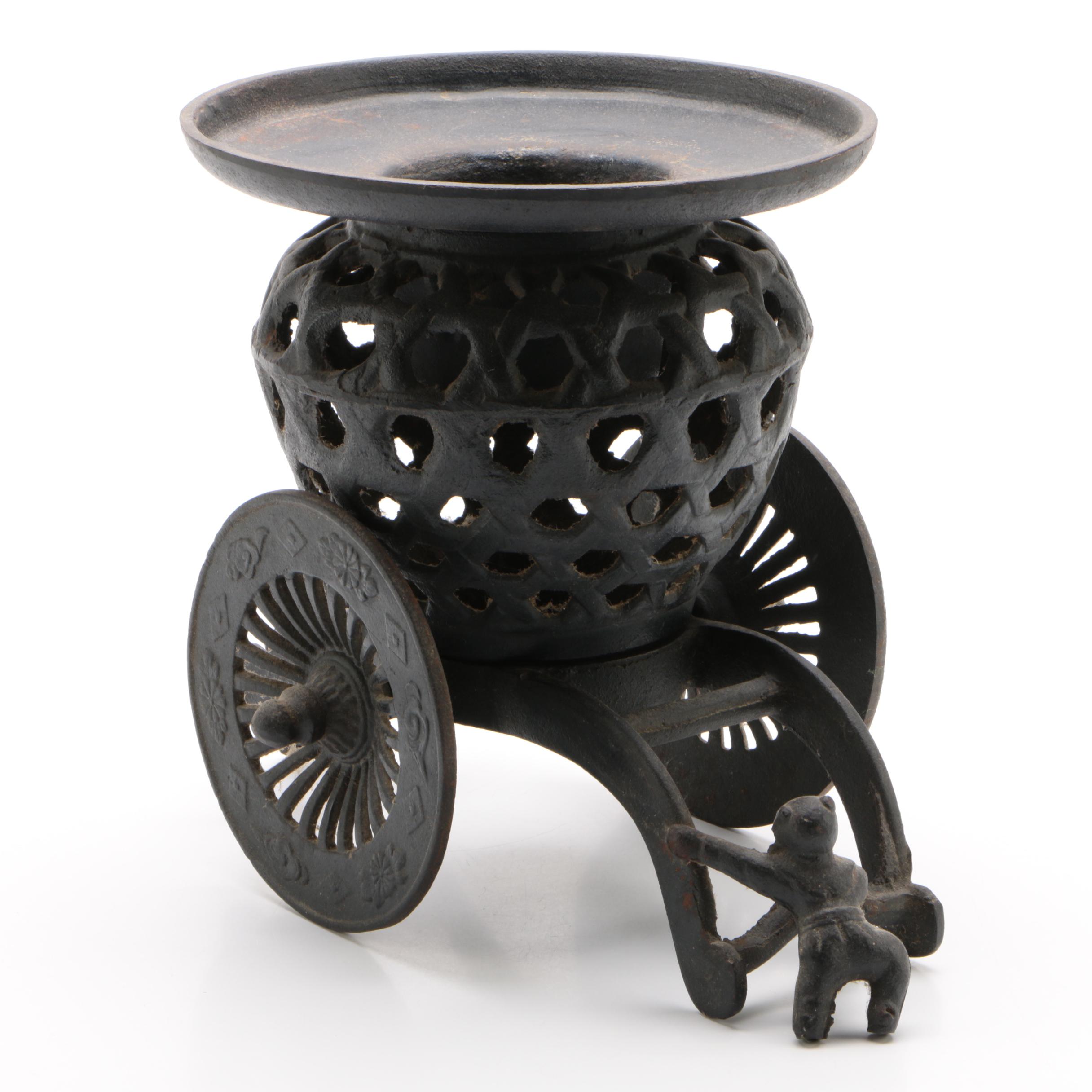 Japanese Cast Iron Flower Cart Ikebana Vase, 20th Century