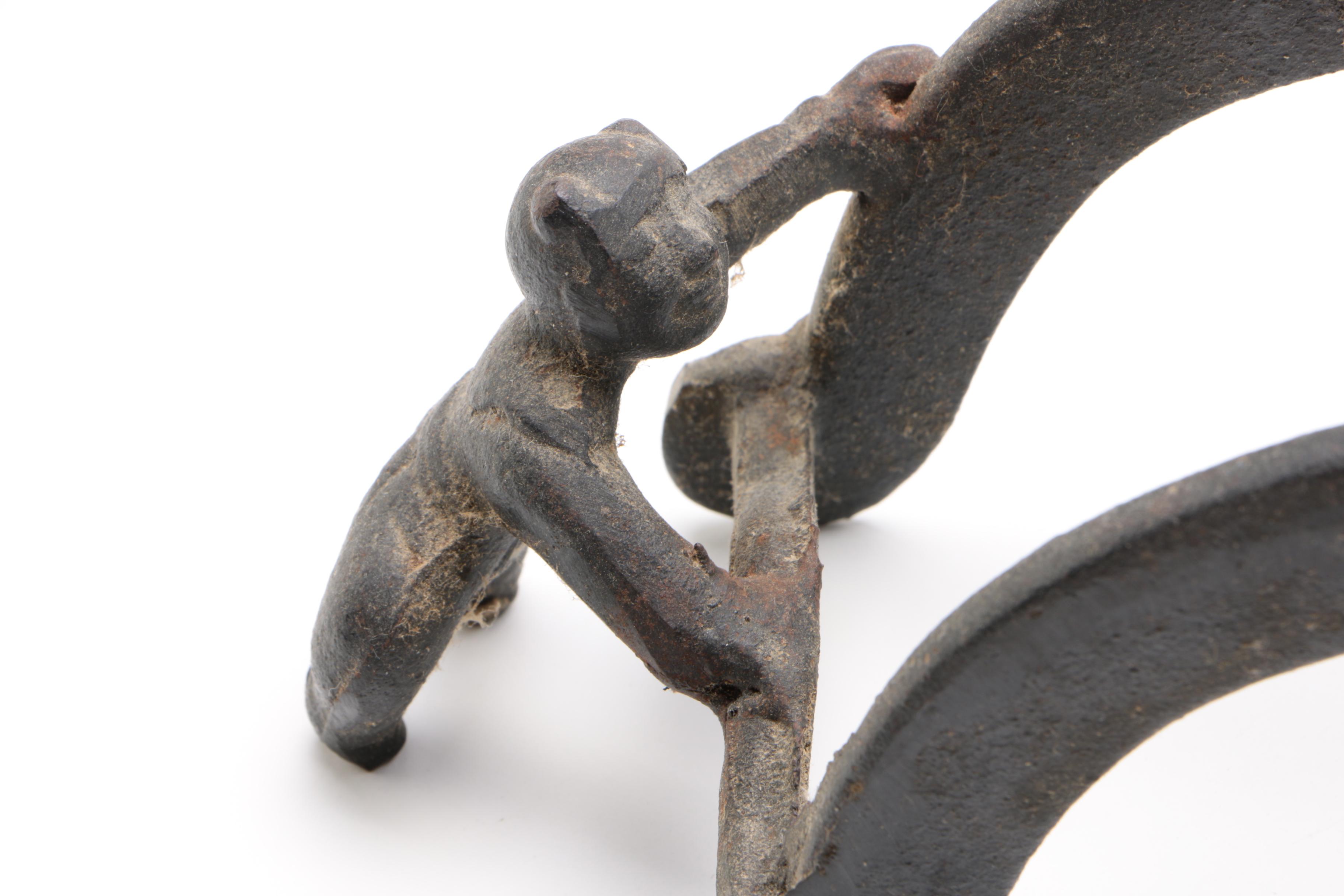 Japanese Cast Iron Flower Cart Ikebana Vase, 20th Century