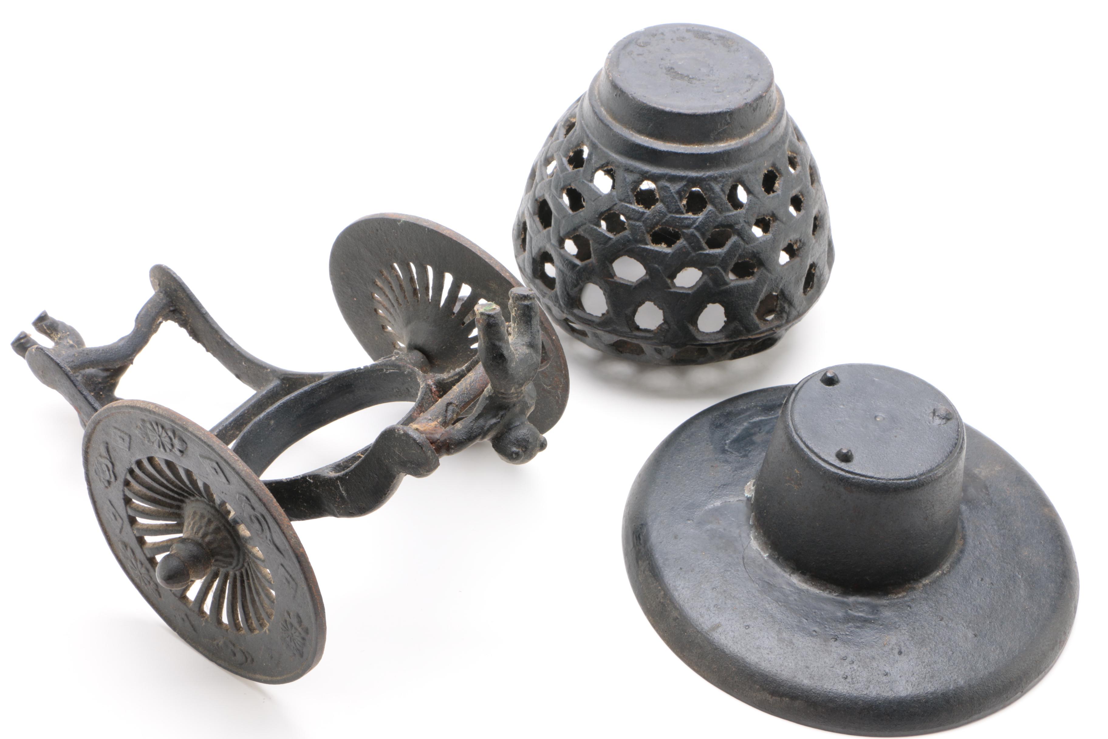 Japanese Cast Iron Flower Cart Ikebana Vase, 20th Century