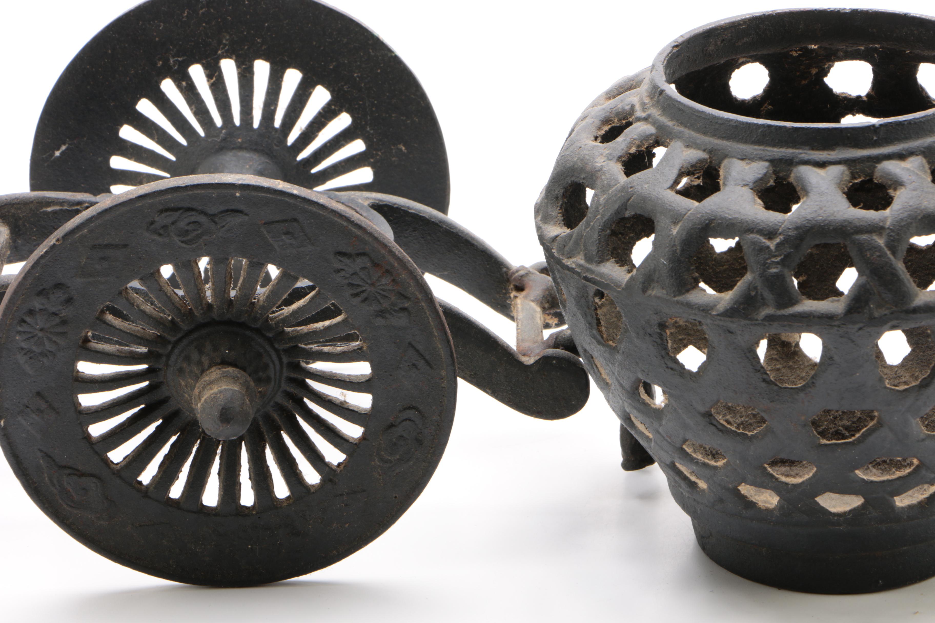 Japanese Cast Iron Flower Cart Ikebana Vase, 20th Century