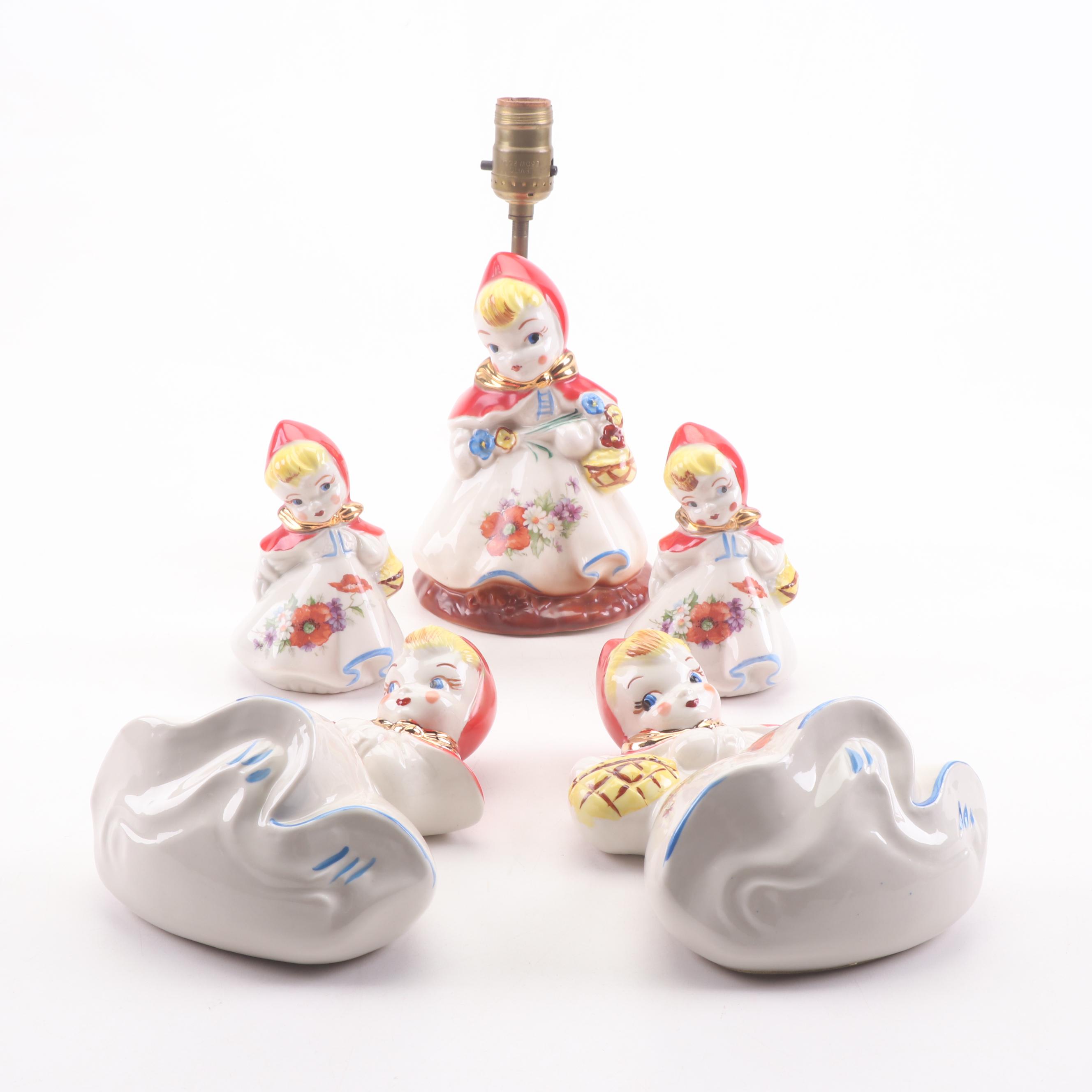 Hull Style Ceramic Little Red Riding Hood Table Lamp with Other Tableware