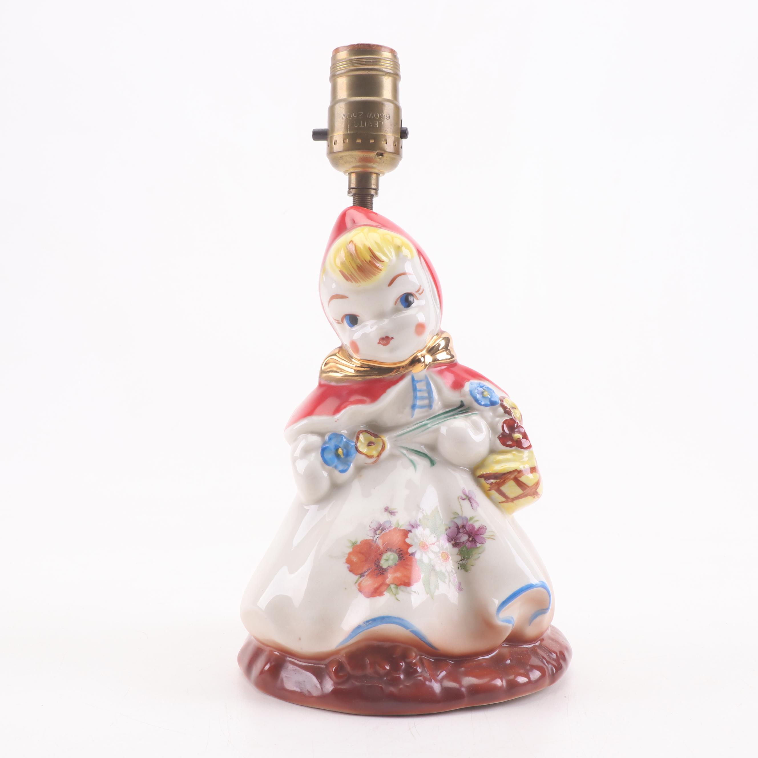 Hull Style Ceramic Little Red Riding Hood Table Lamp with Other Tableware