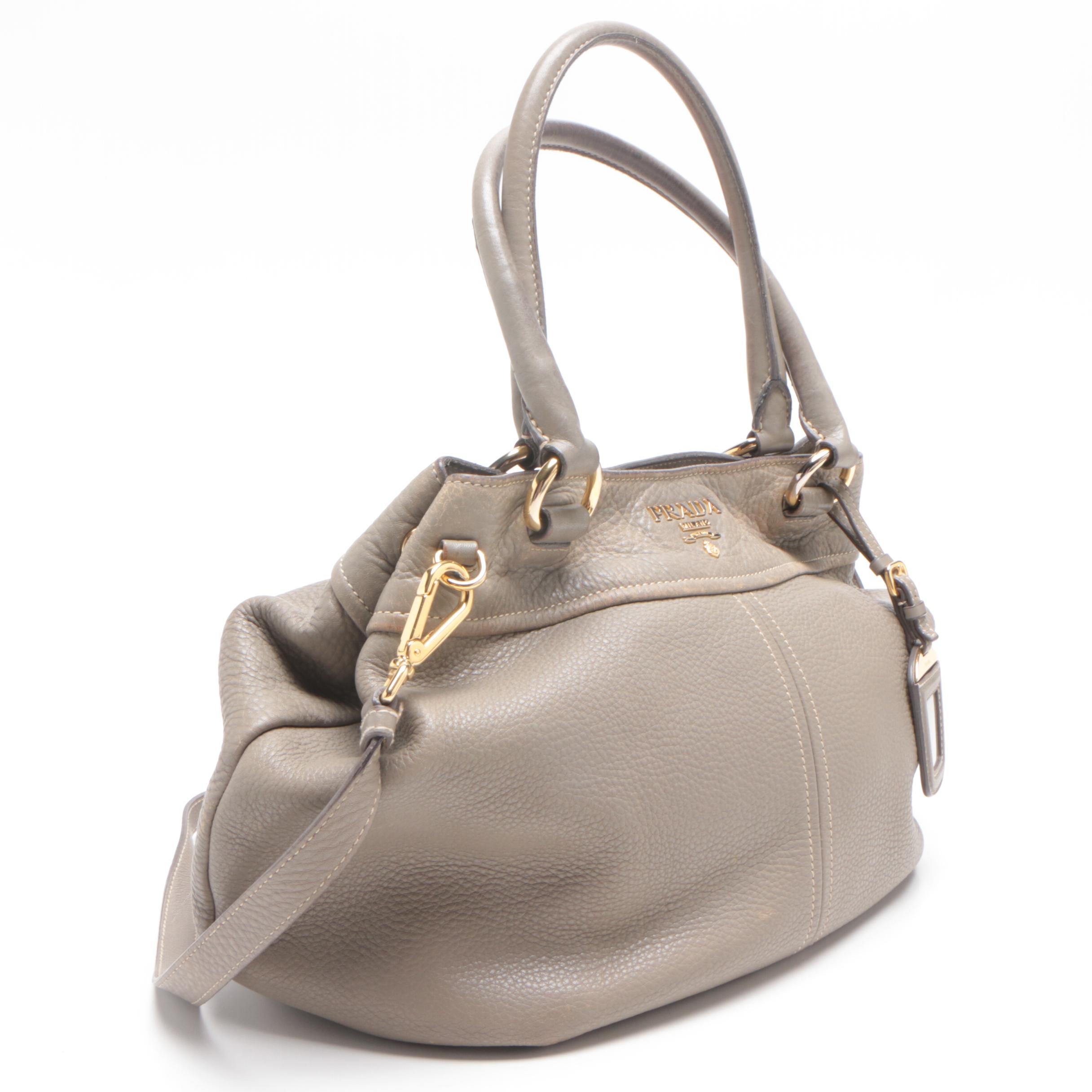 Prada Grey Pebbled Daino Leather Shoulder Bag