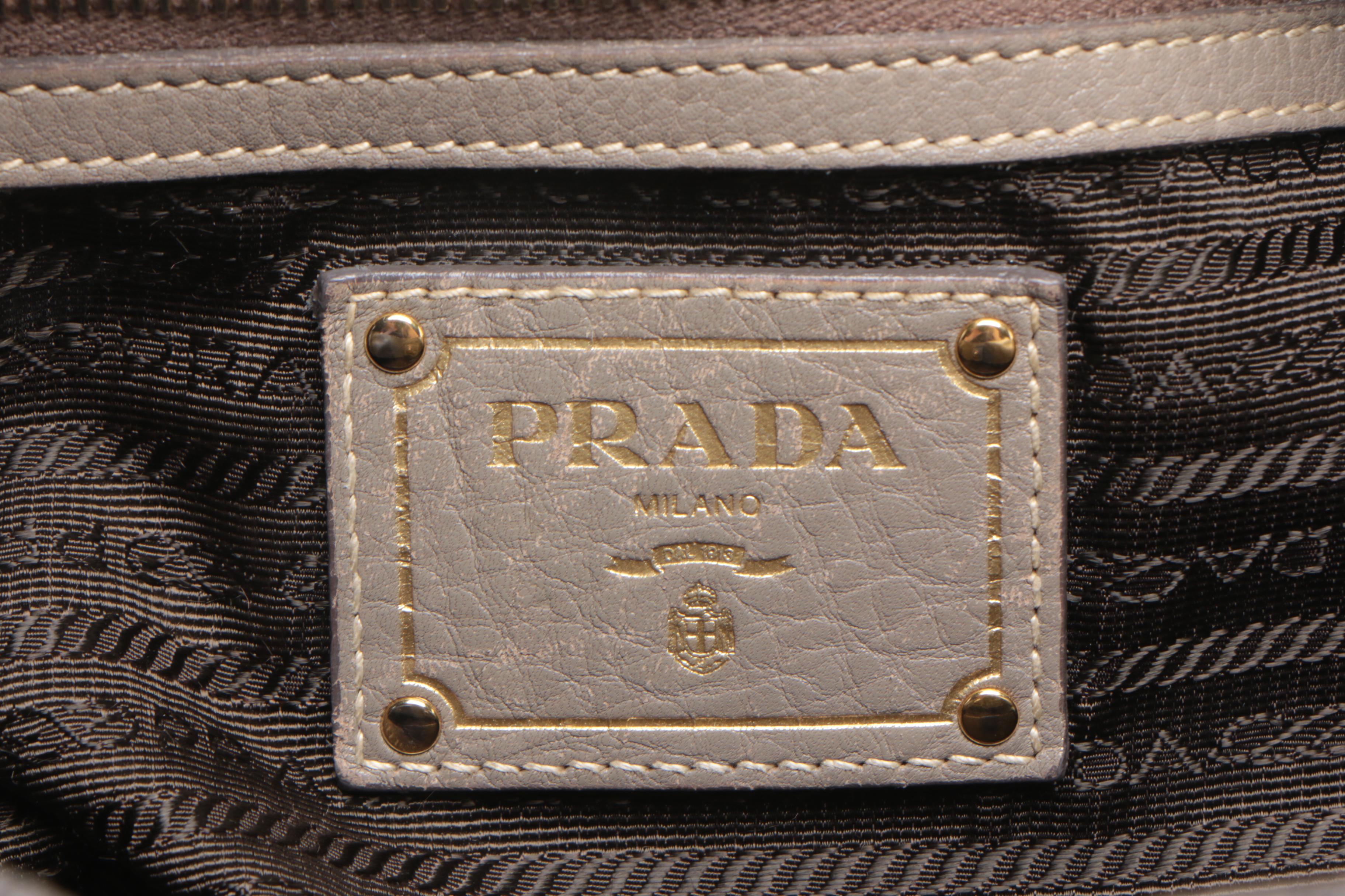 Prada Grey Pebbled Daino Leather Shoulder Bag