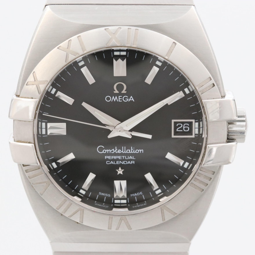 Omega Constellation Perpetual Calendar Stainless Steel Quartz Wristwatch