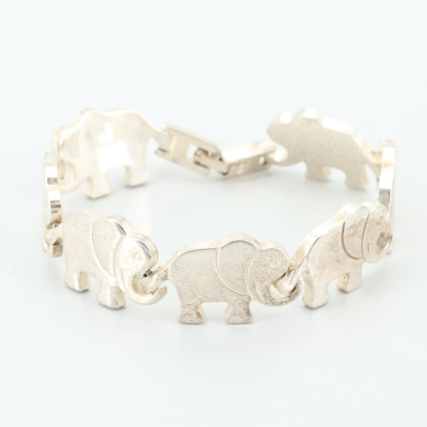 Silver Tone Elephant Bracelet