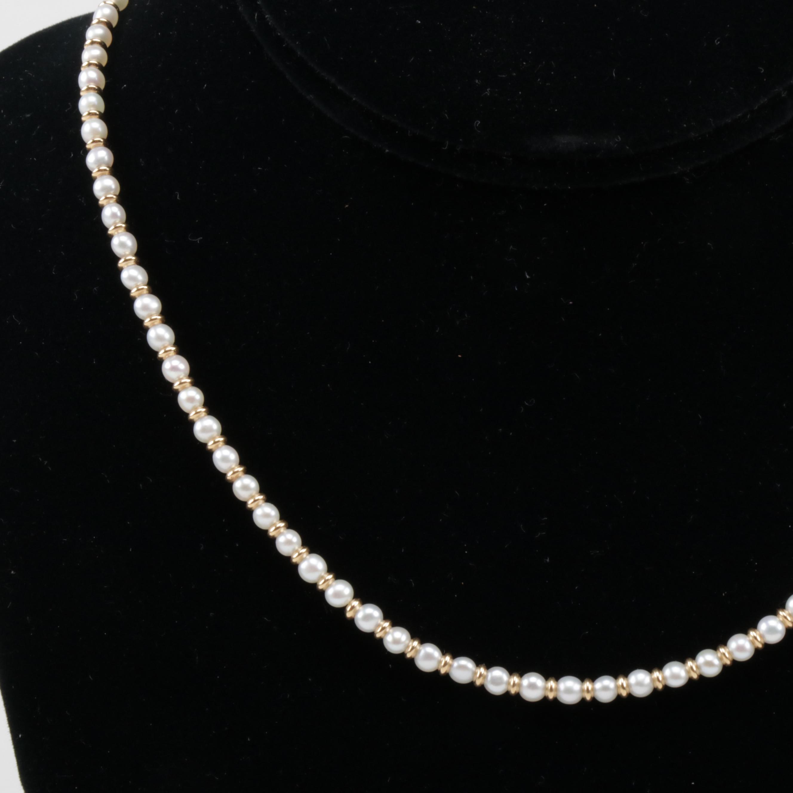 18K Yellow Gold Cultured Pearl Beaded Necklace