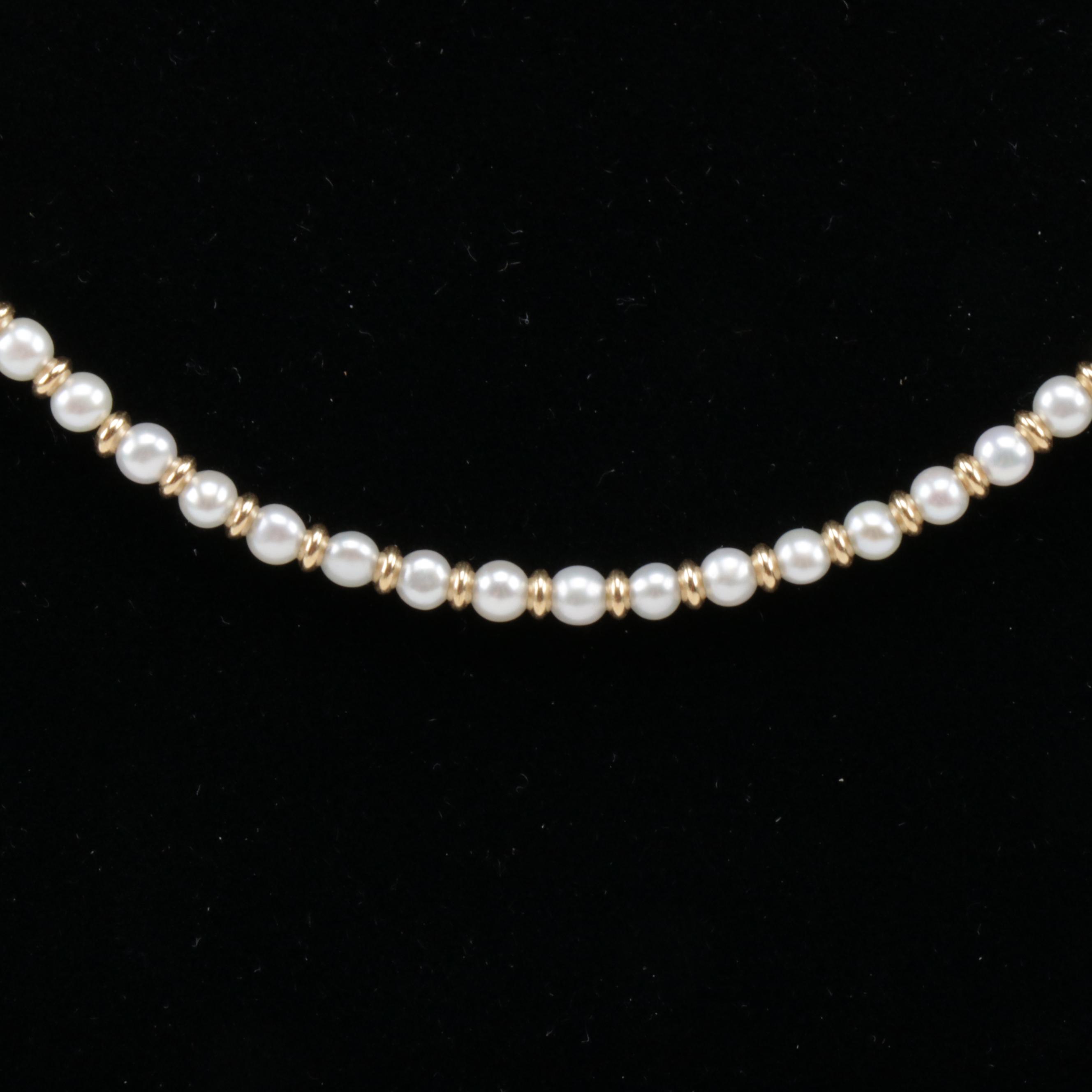 18K Yellow Gold Cultured Pearl Beaded Necklace