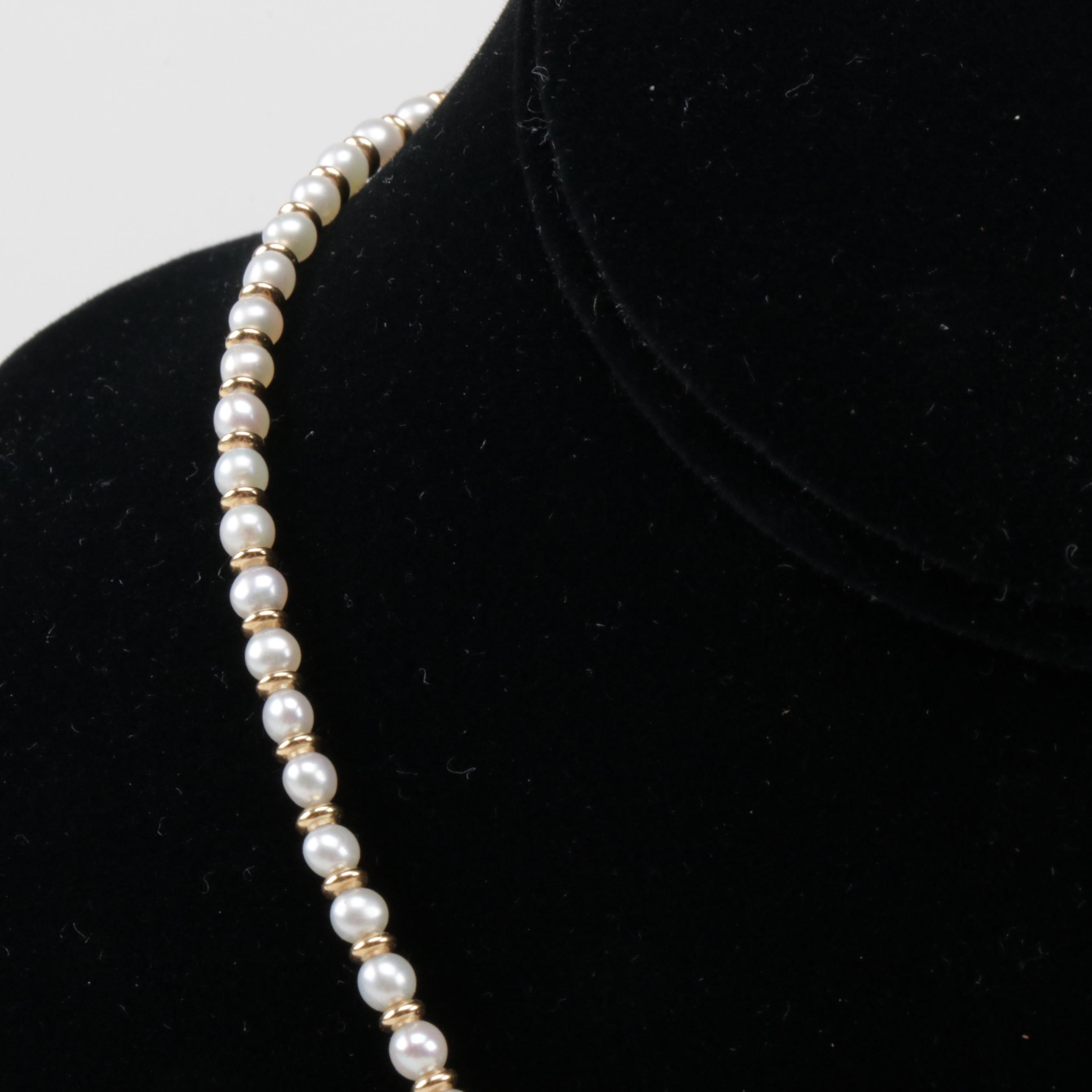 18K Yellow Gold Cultured Pearl Beaded Necklace