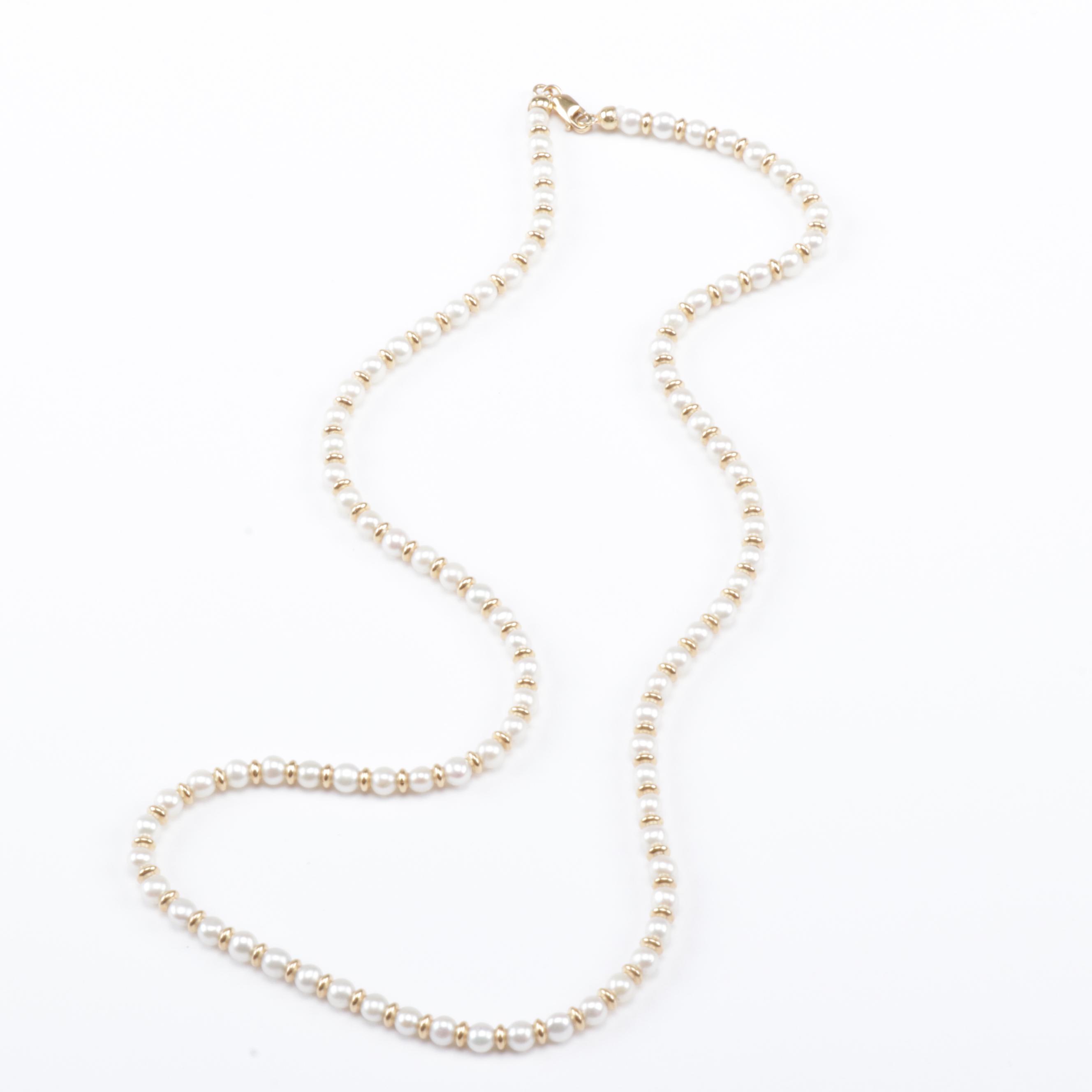 18K Yellow Gold Cultured Pearl Beaded Necklace