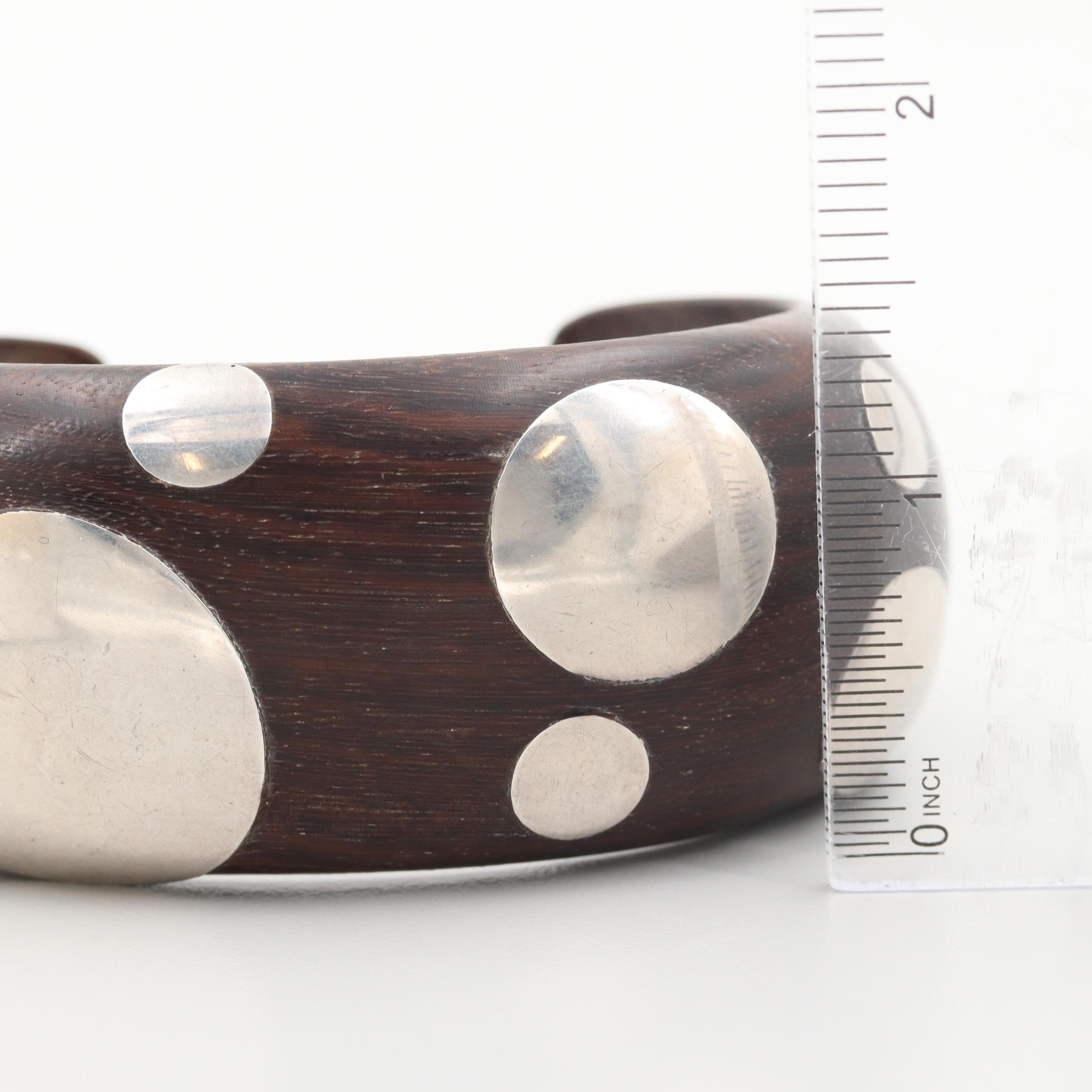Vintage William Spratling Taxco Sterling Silver and Wood Cuff Bracelet