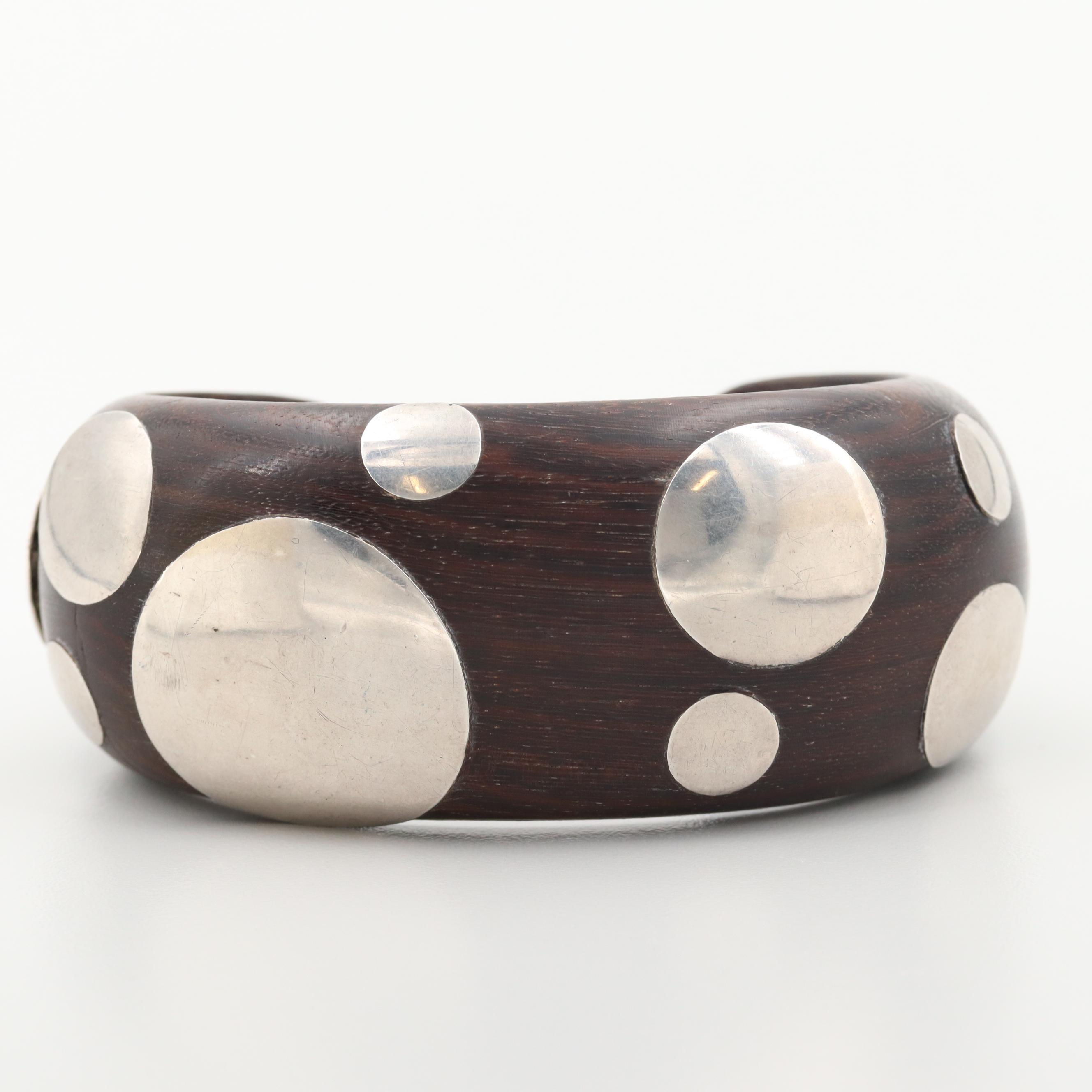 Vintage William Spratling Taxco Sterling Silver and Wood Cuff Bracelet