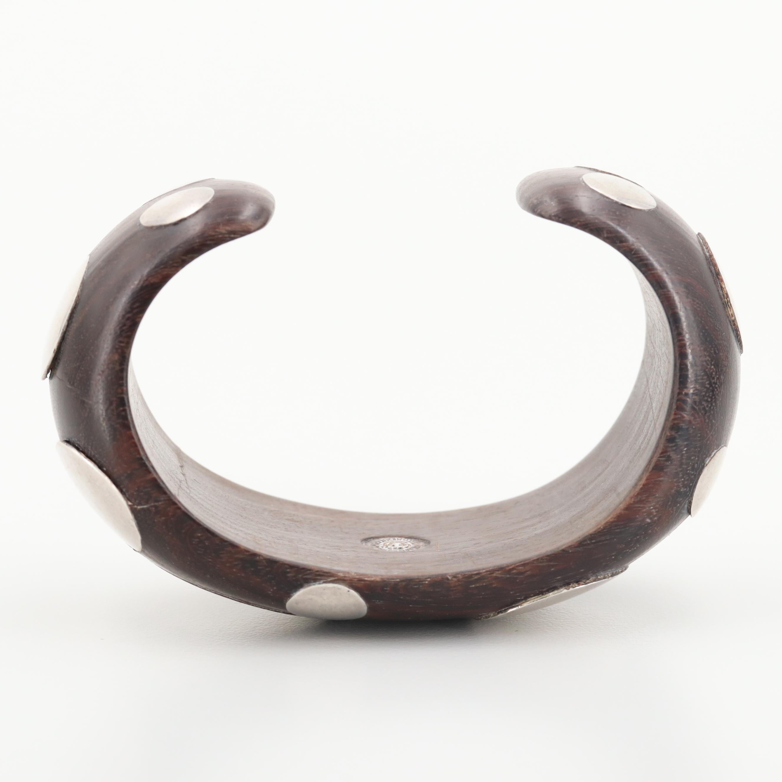 Vintage William Spratling Taxco Sterling Silver and Wood Cuff Bracelet