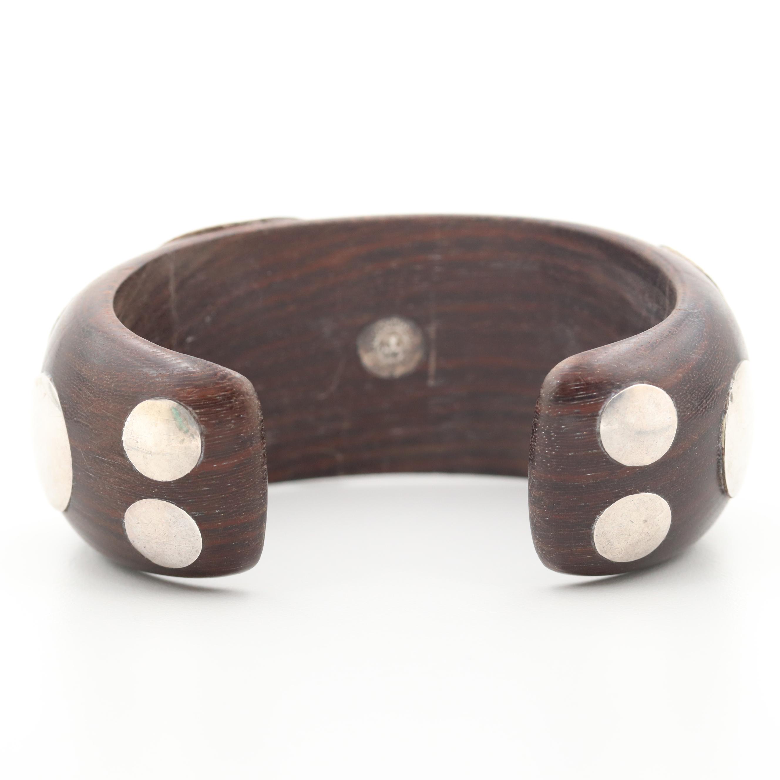 Vintage William Spratling Taxco Sterling Silver and Wood Cuff Bracelet