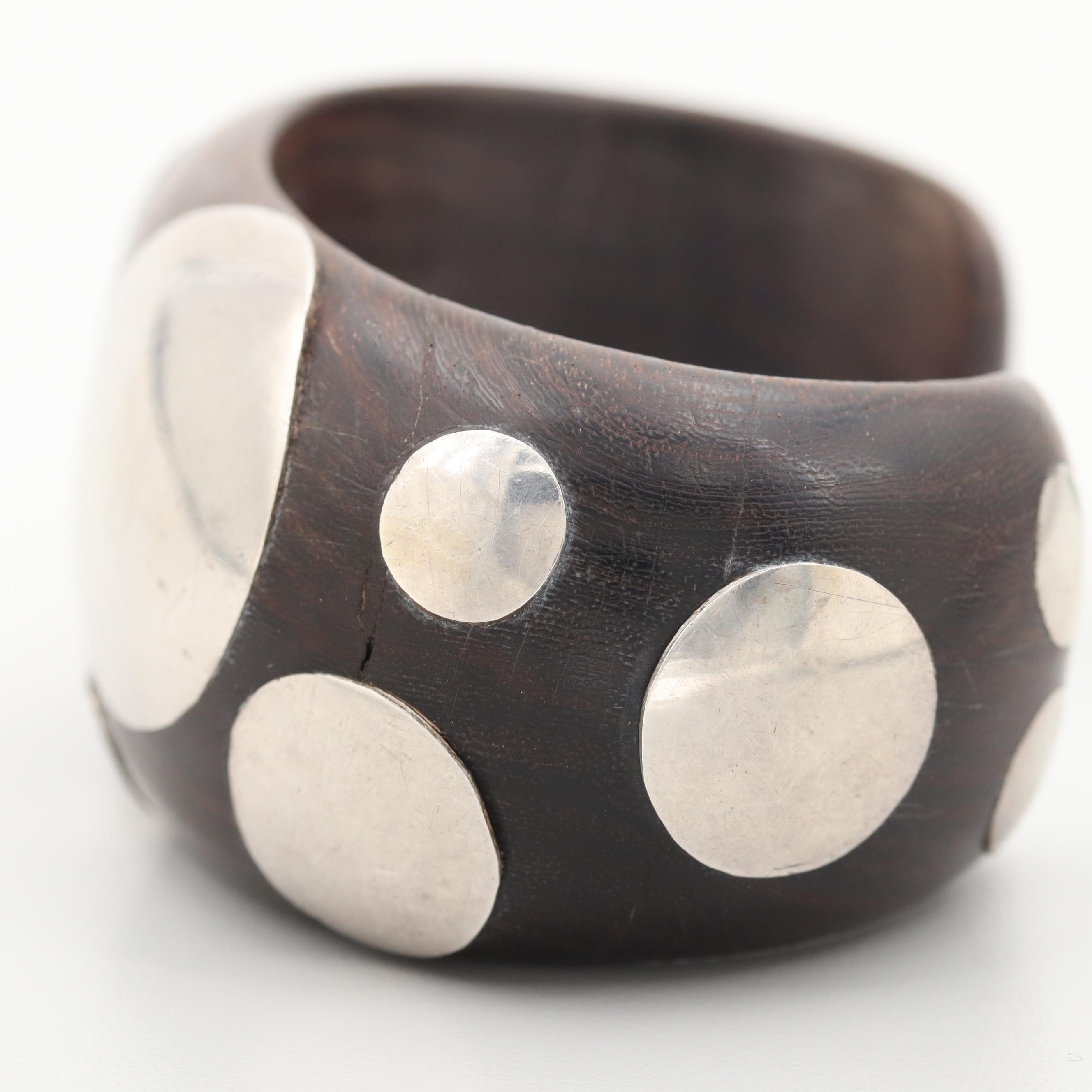 Vintage William Spratling Taxco Sterling Silver and Wood Cuff Bracelet