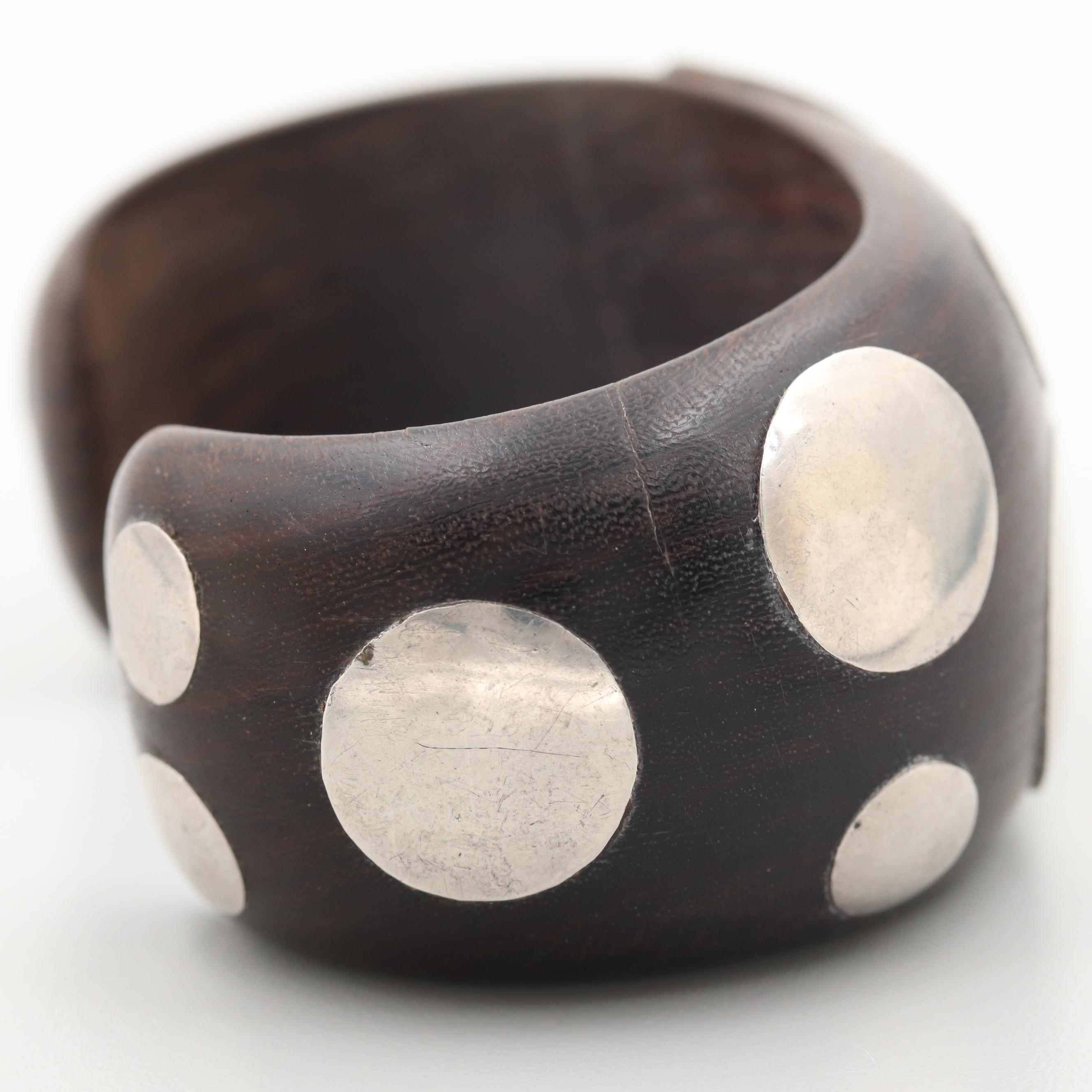 Vintage William Spratling Taxco Sterling Silver and Wood Cuff Bracelet