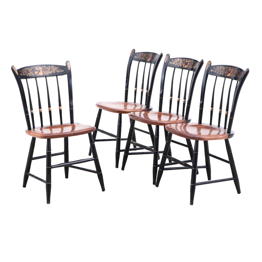 Painted Wood Stenciled Hitchcock Chairs, Mid-Century