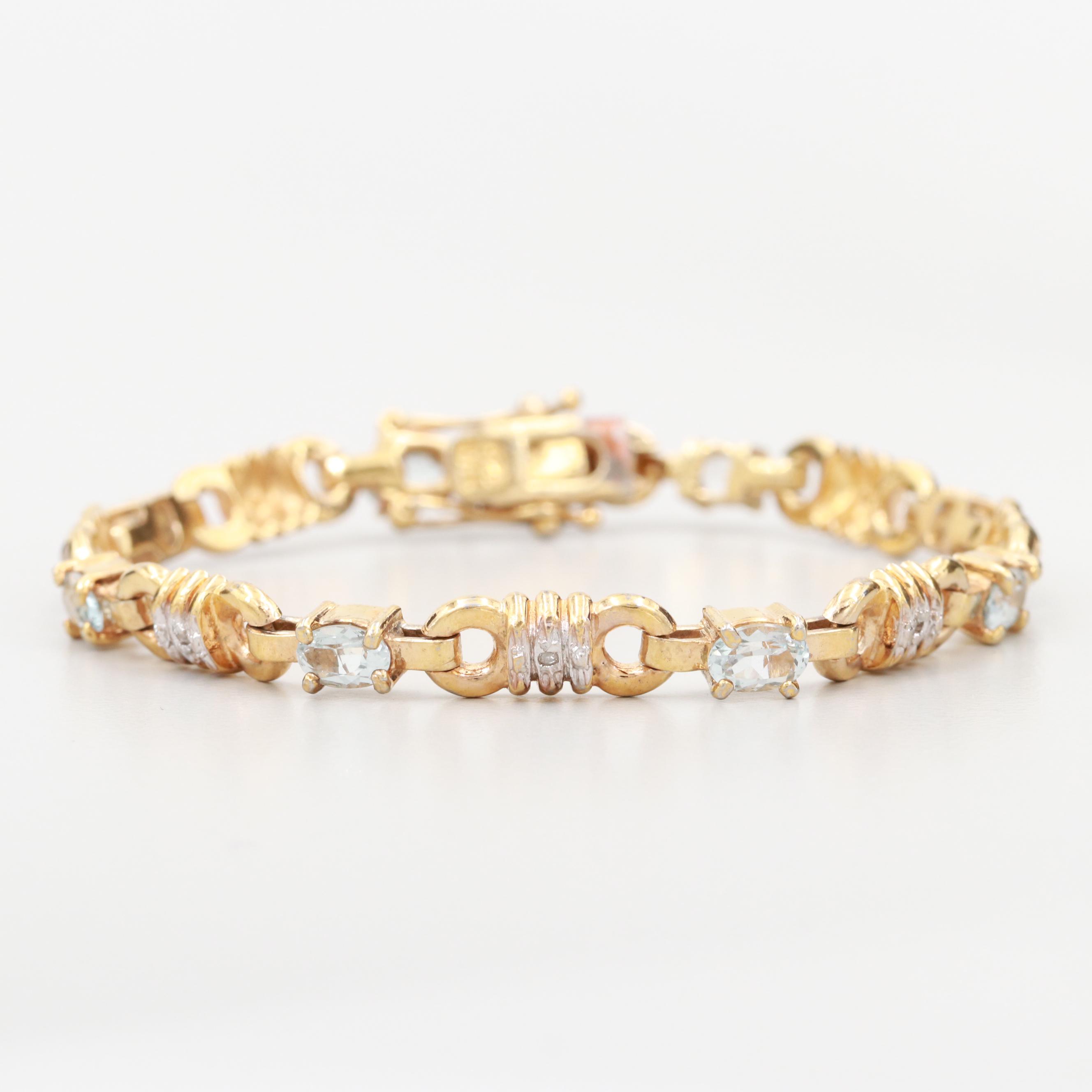 Gold Wash and Sterling Silver Bracelet with Aquamarine and Diamonds