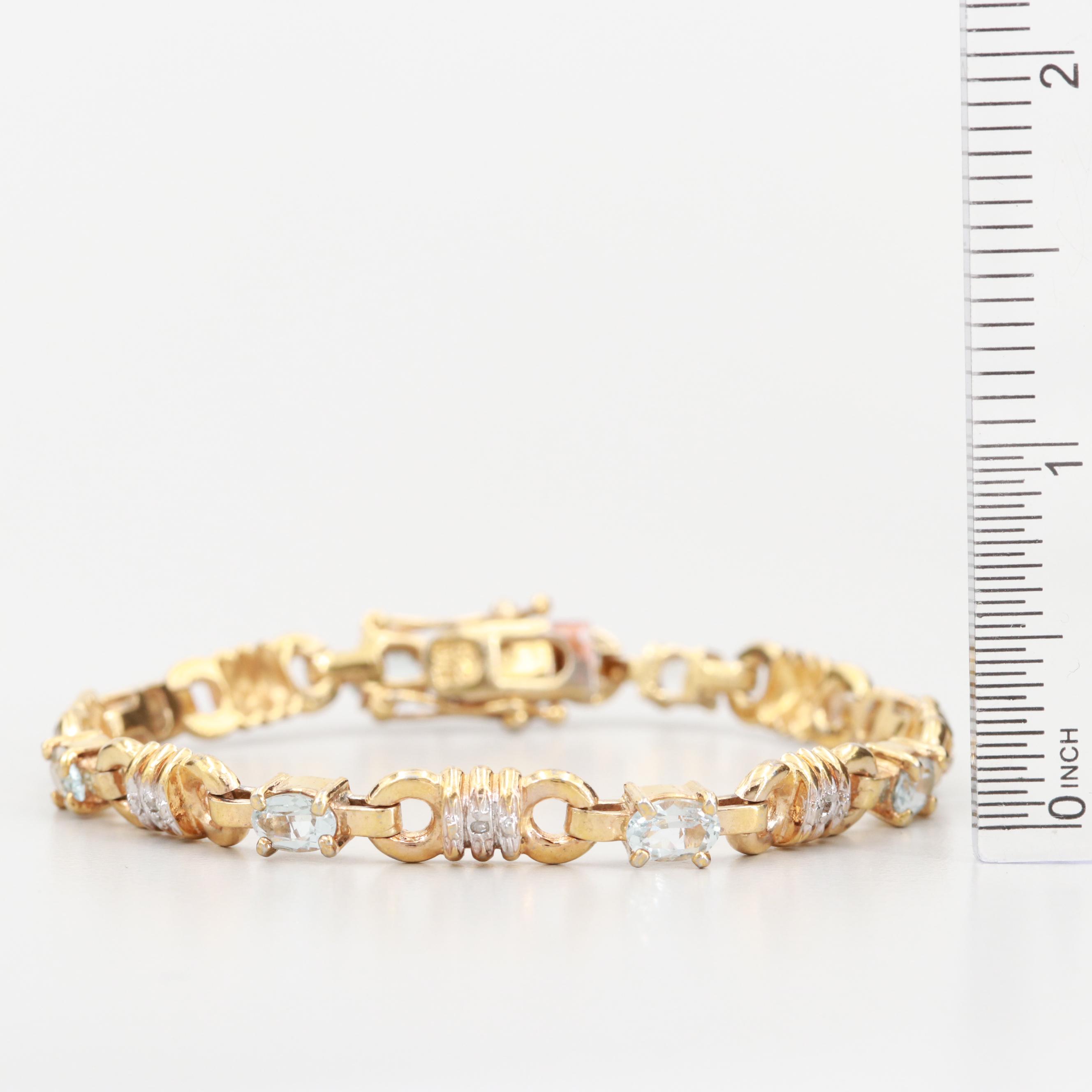 Gold Wash and Sterling Silver Bracelet with Aquamarine and Diamonds
