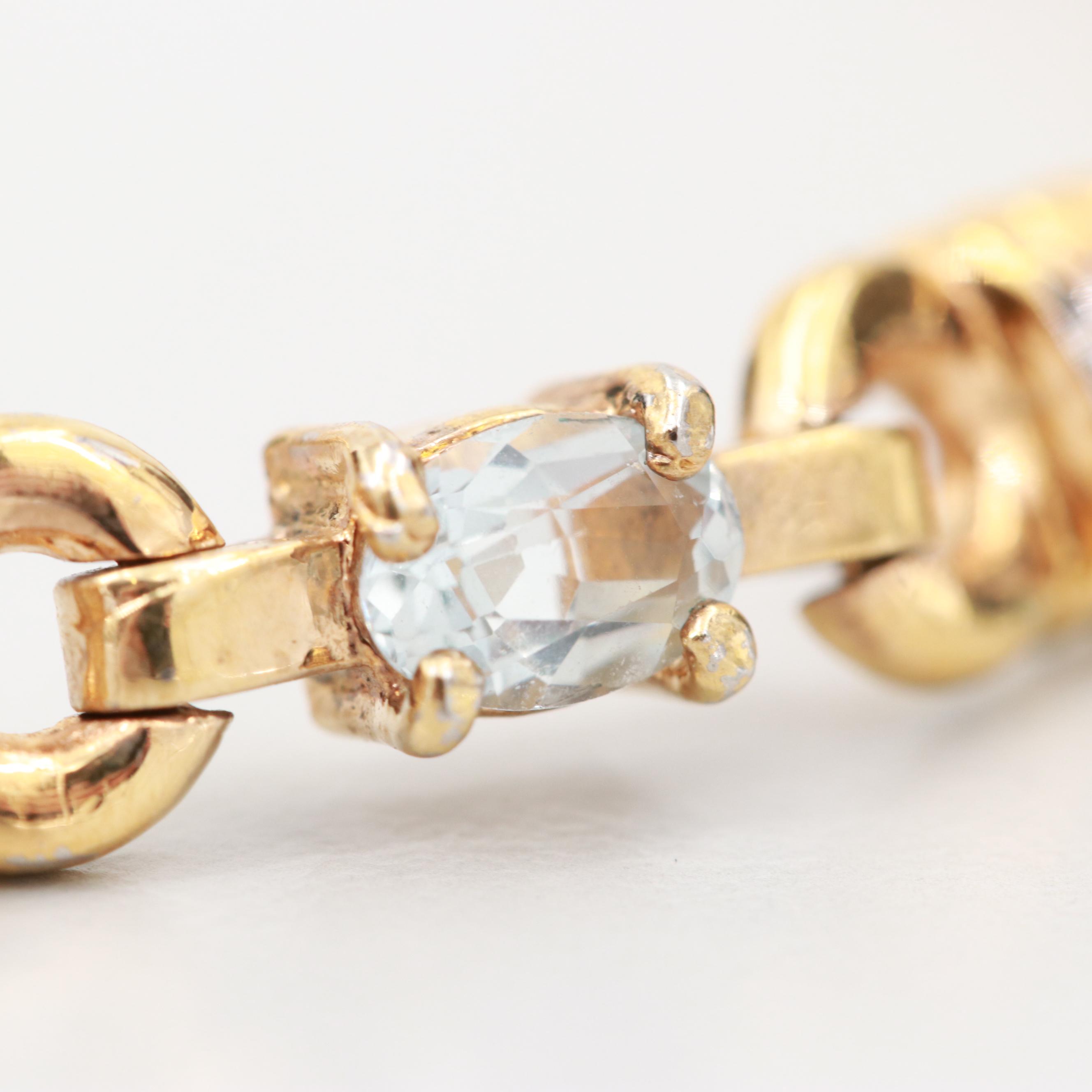 Gold Wash and Sterling Silver Bracelet with Aquamarine and Diamonds