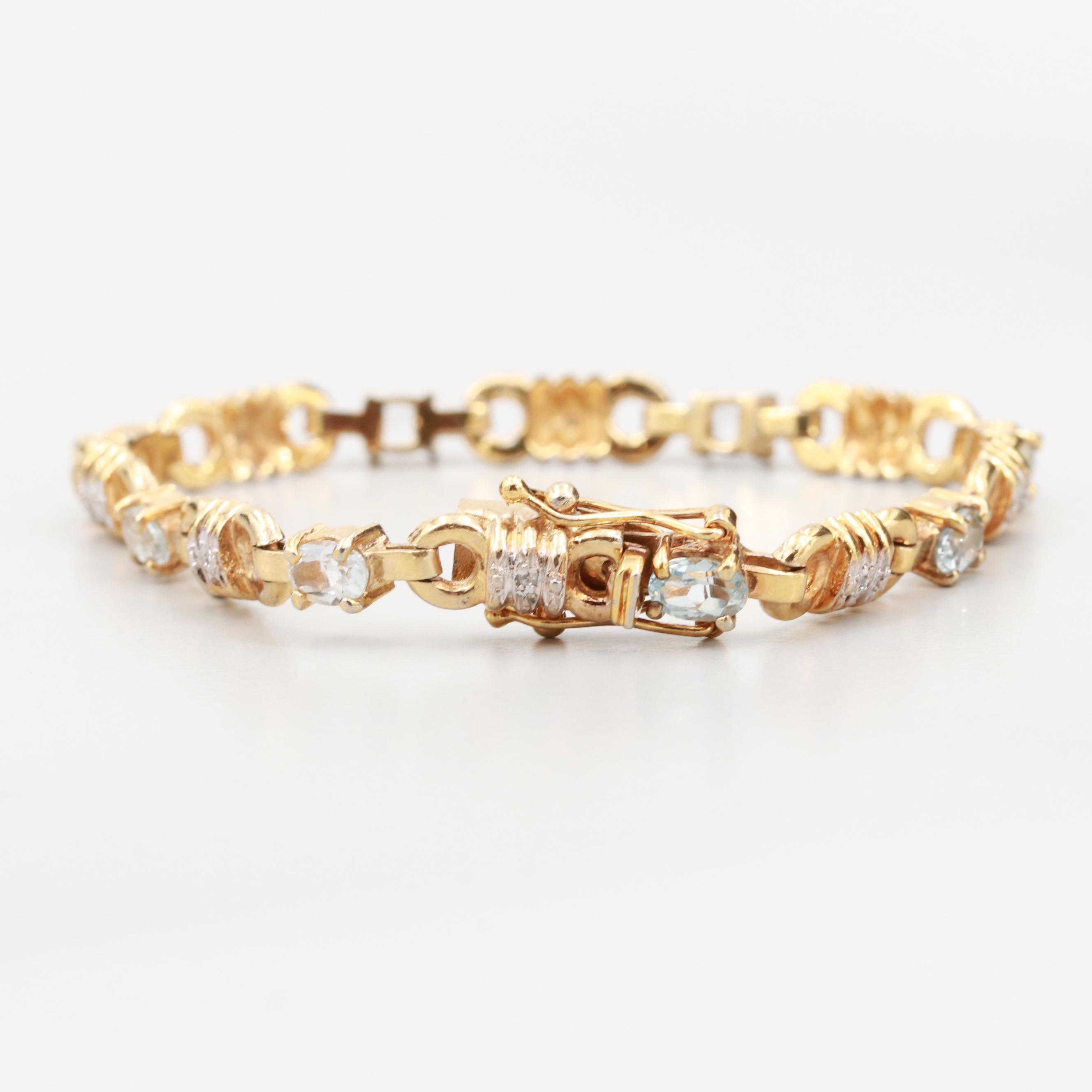 Gold Wash and Sterling Silver Bracelet with Aquamarine and Diamonds