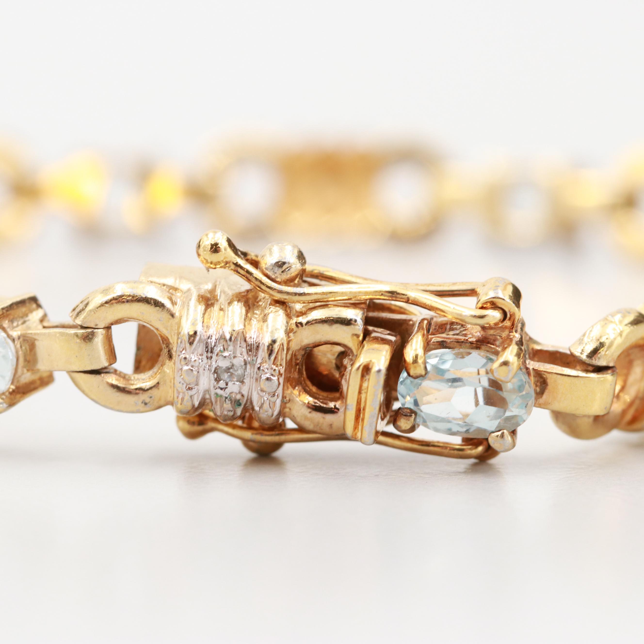 Gold Wash and Sterling Silver Bracelet with Aquamarine and Diamonds