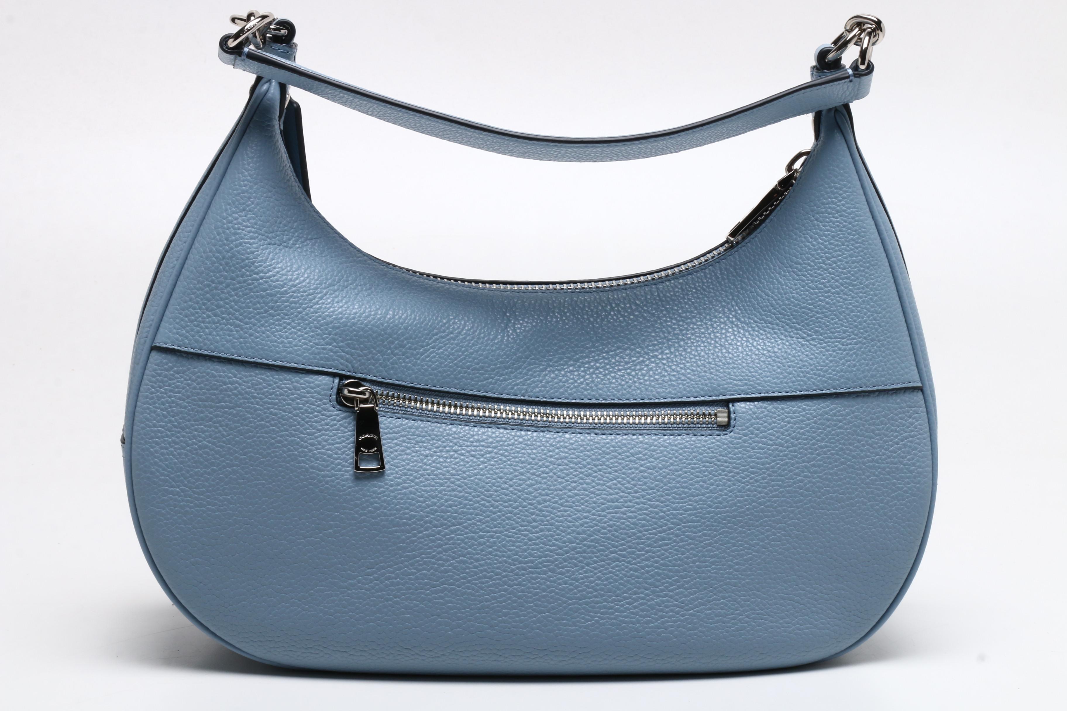 Coach Cornflower Blue Pebbled Leather Harley East West Hobo Bag with Wallet