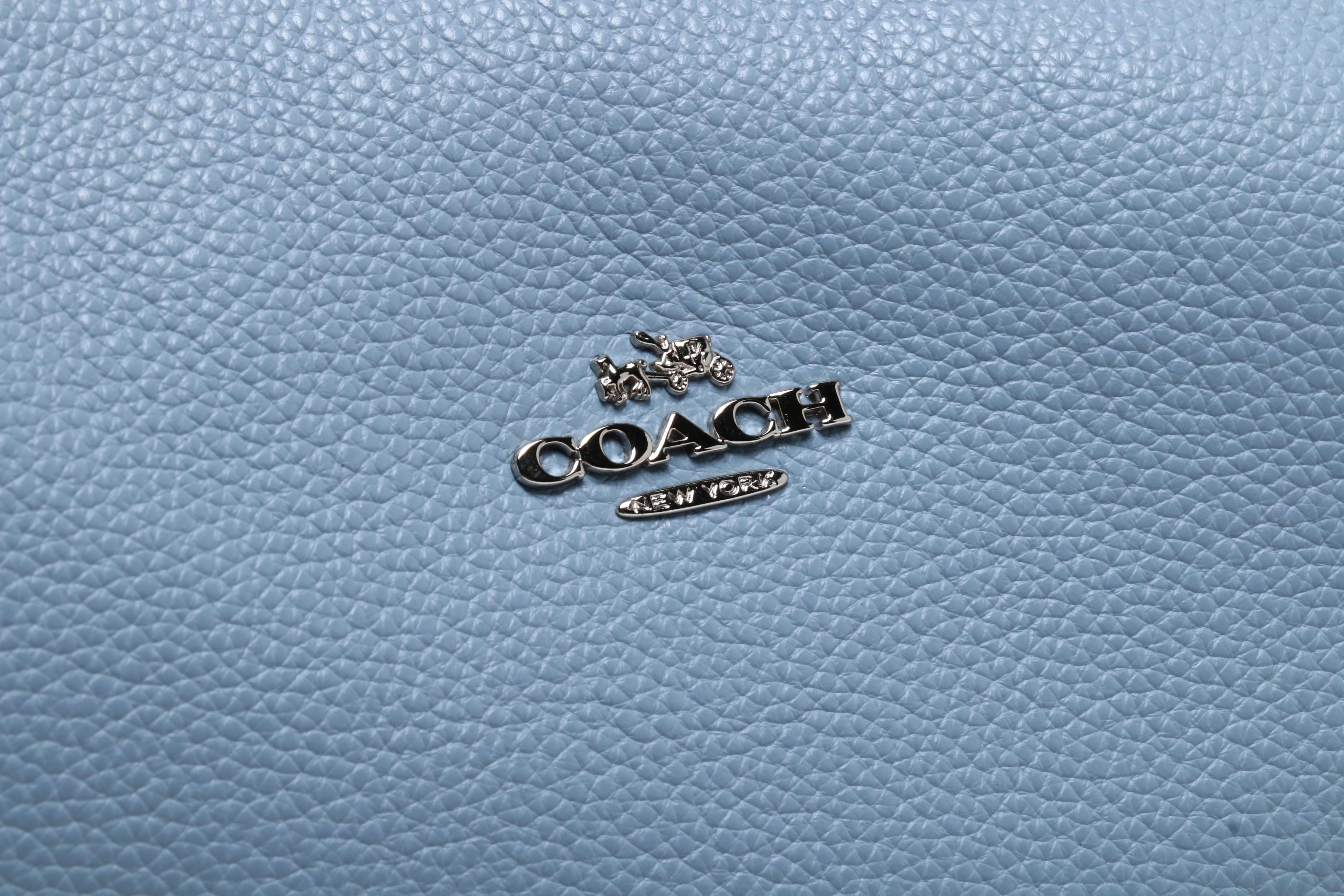 Coach Cornflower Blue Pebbled Leather Harley East West Hobo Bag with Wallet