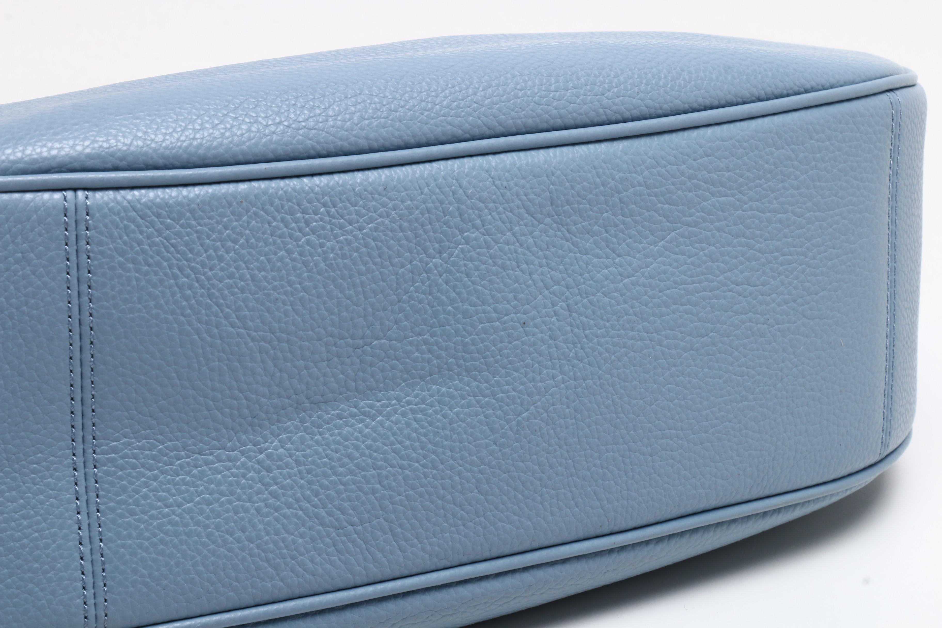 Coach Cornflower Blue Pebbled Leather Harley East West Hobo Bag with Wallet