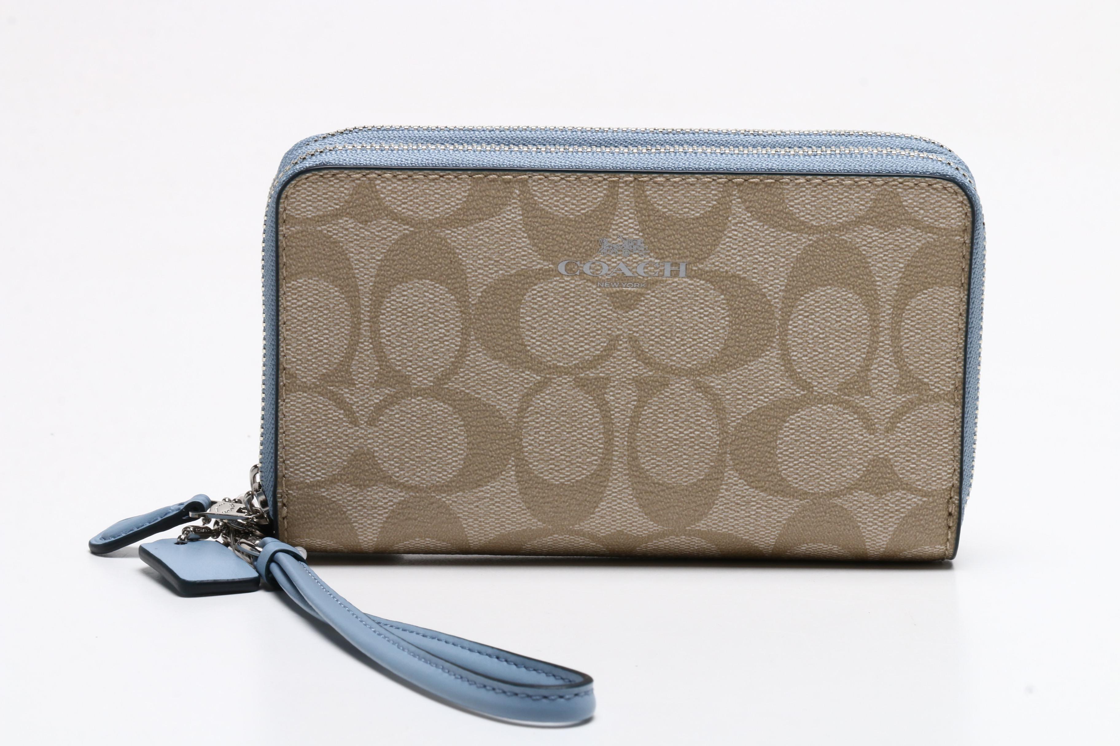 Coach Cornflower Blue Pebbled Leather Harley East West Hobo Bag with Wallet