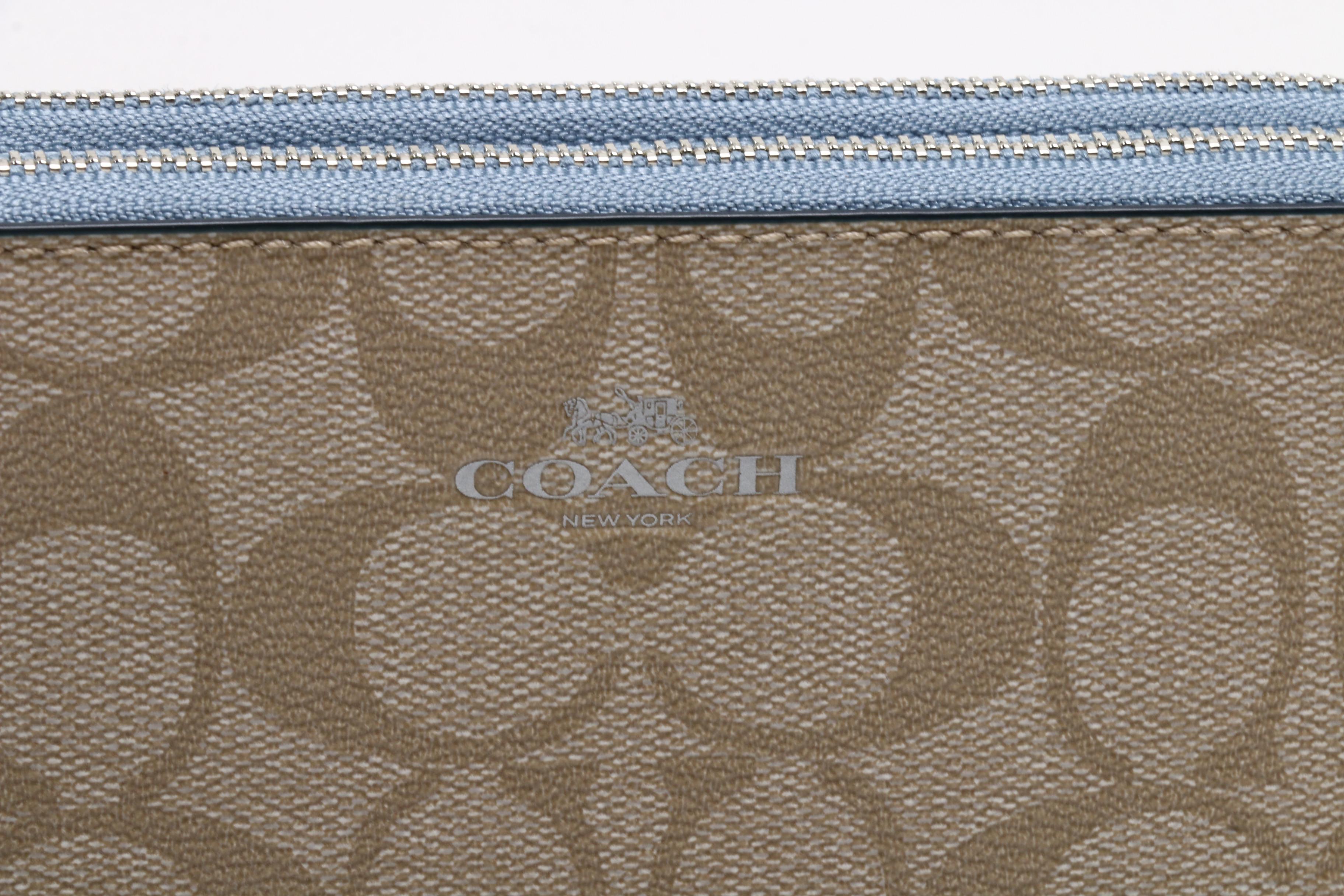 Coach Cornflower Blue Pebbled Leather Harley East West Hobo Bag with Wallet