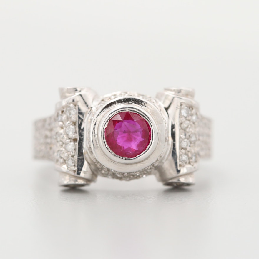 14K White Gold Ruby and Diamond Ring