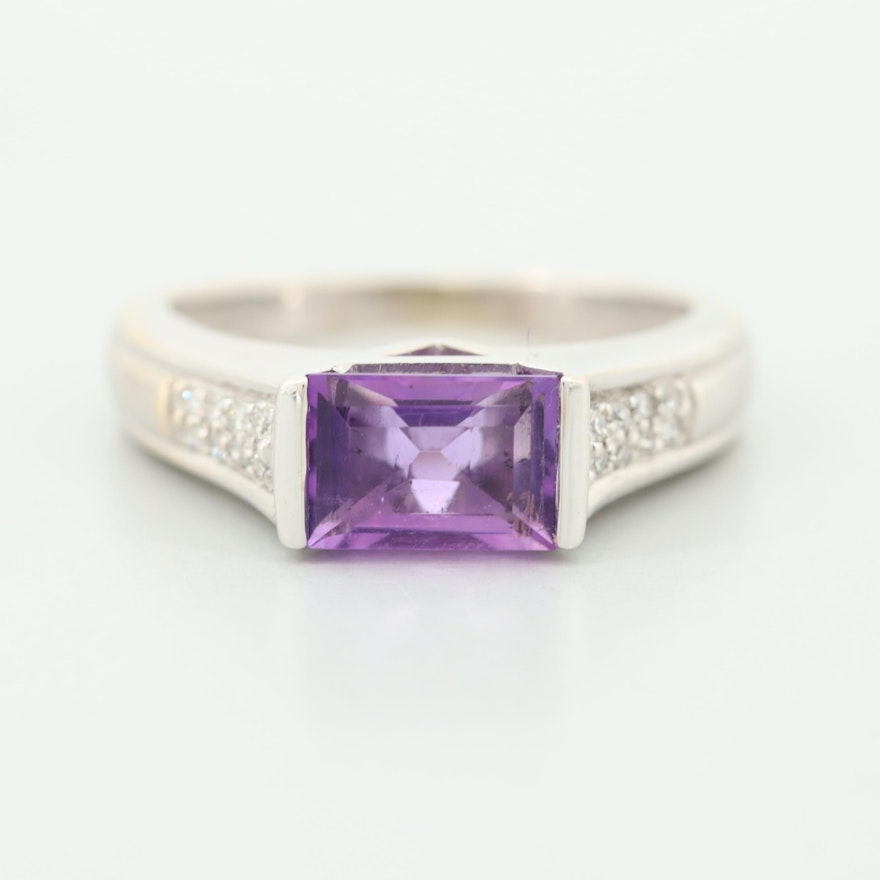 18K White Gold Amethyst and Diamond Ring