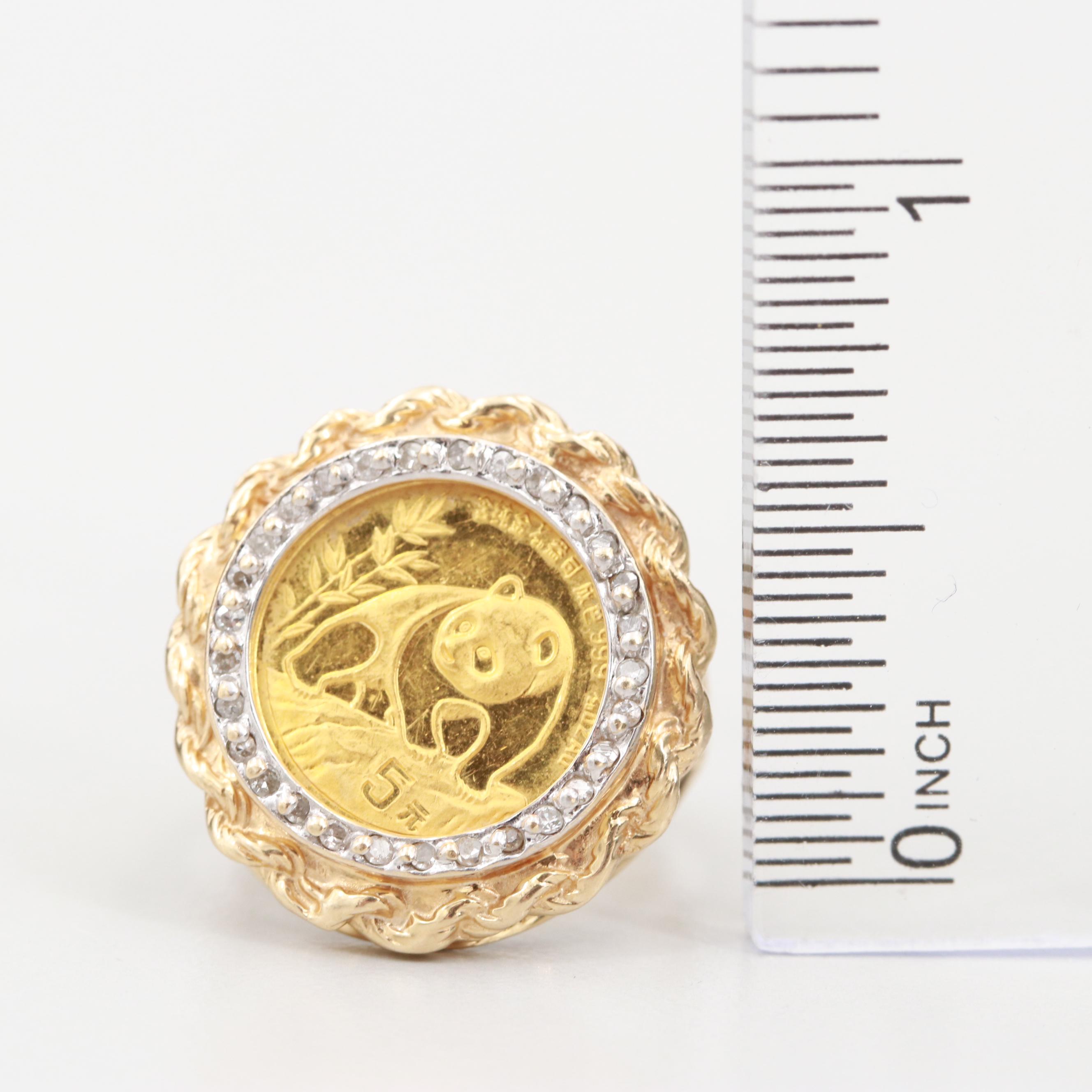 14K Yellow Gold Diamond Ring with 5-Yuan Gold Panda Bullion Coin