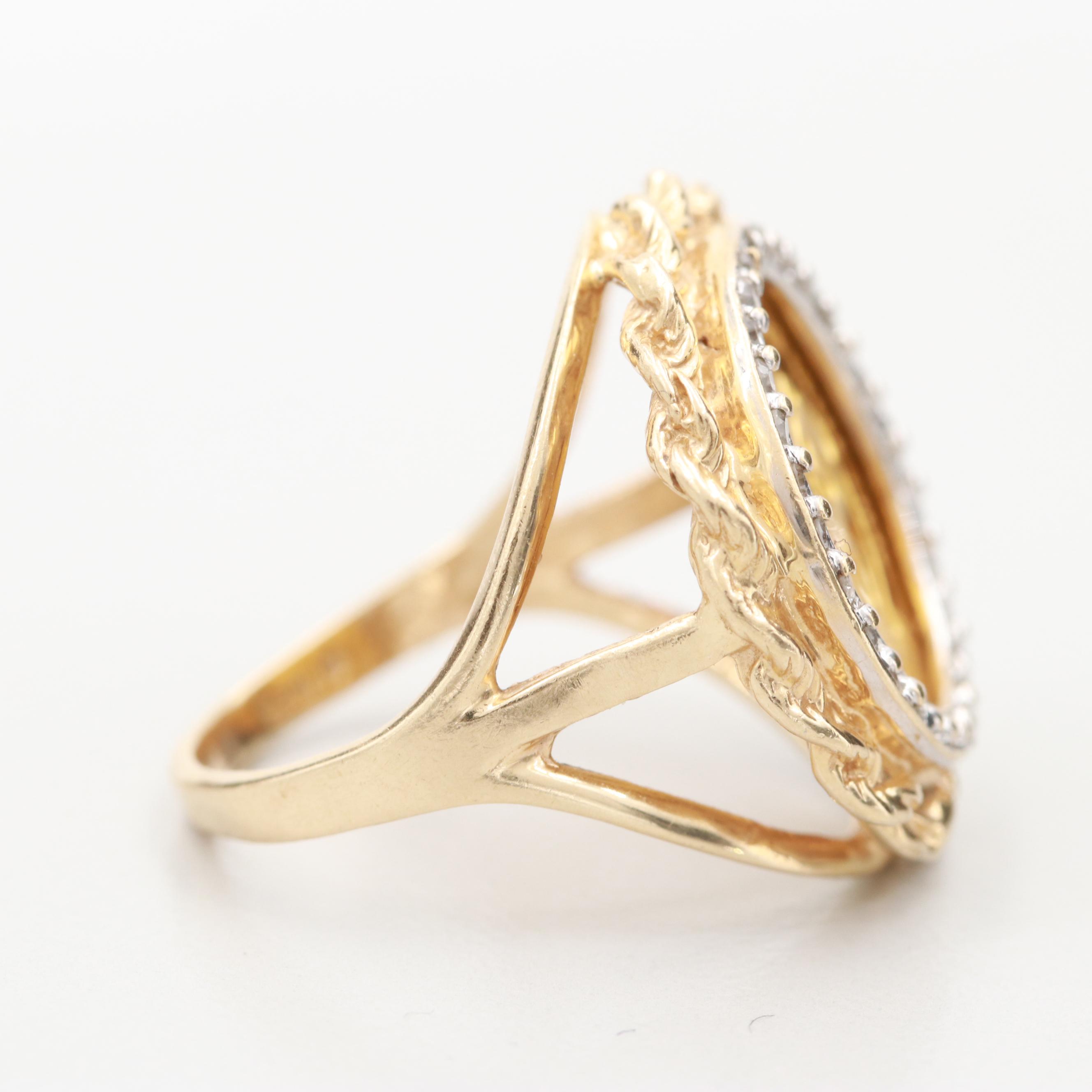 14K Yellow Gold Diamond Ring with 5-Yuan Gold Panda Bullion Coin