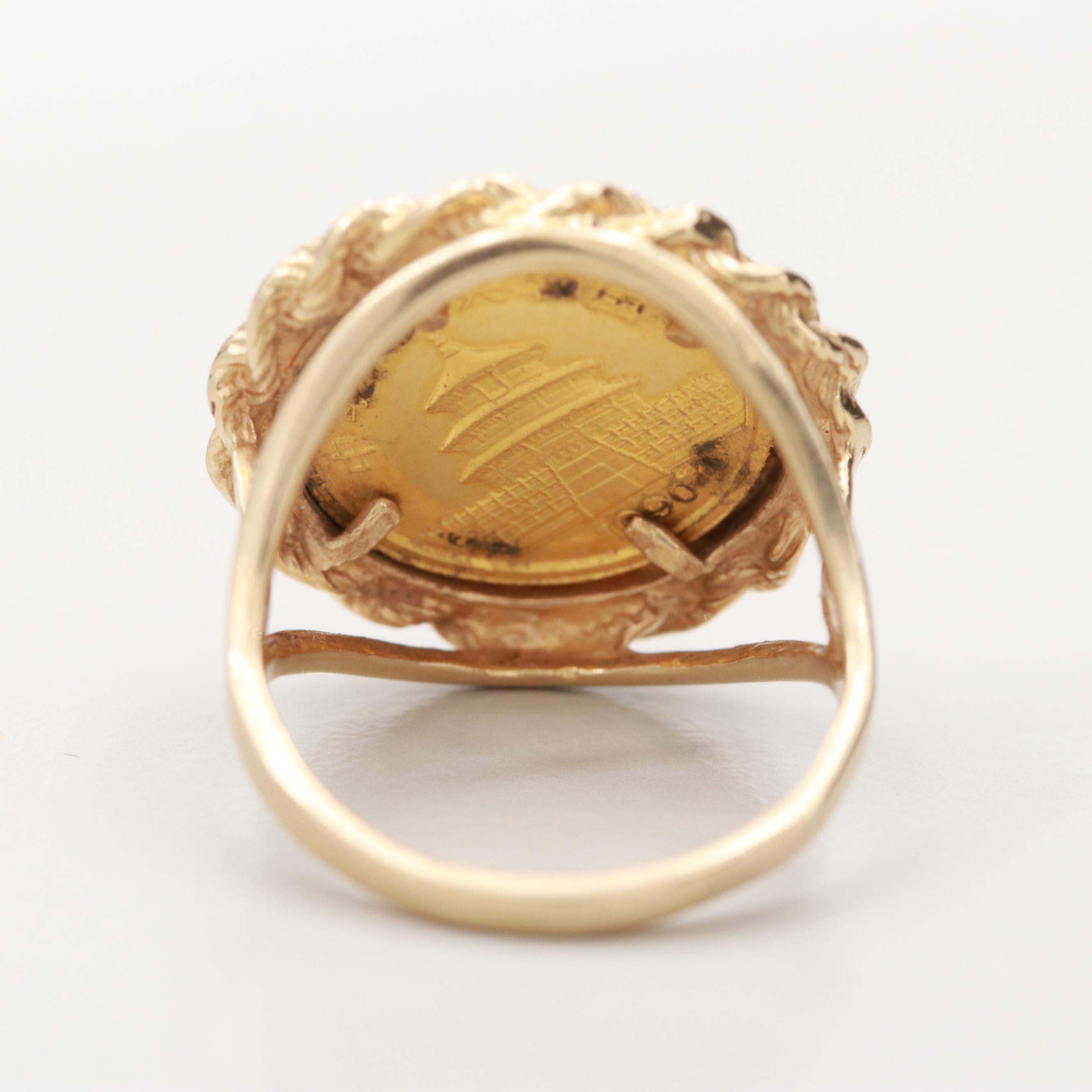 14K Yellow Gold Diamond Ring with 5-Yuan Gold Panda Bullion Coin
