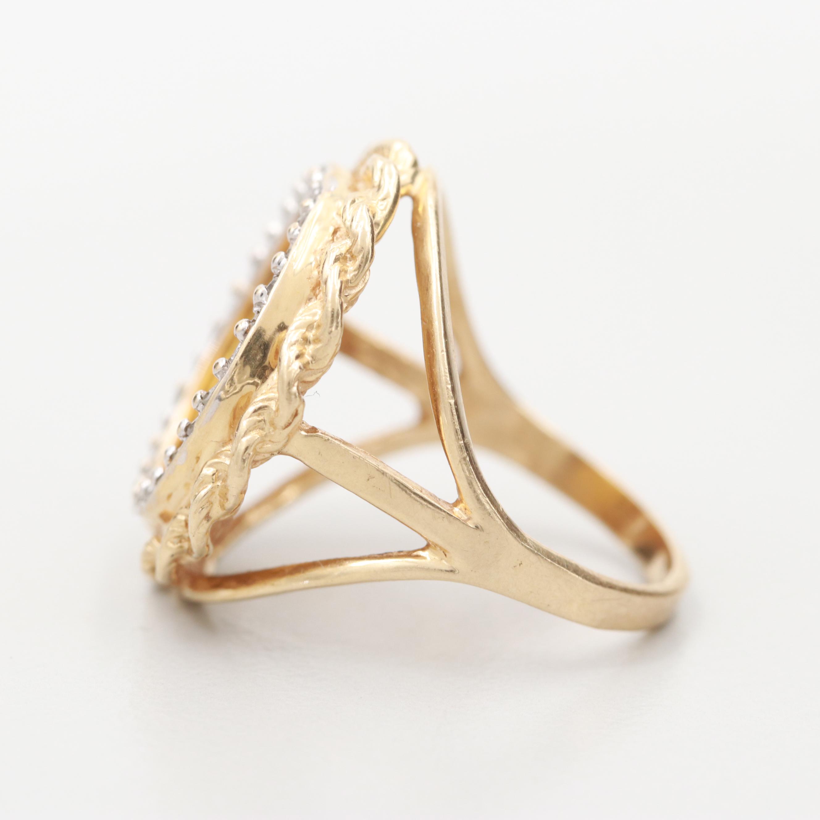 14K Yellow Gold Diamond Ring with 5-Yuan Gold Panda Bullion Coin