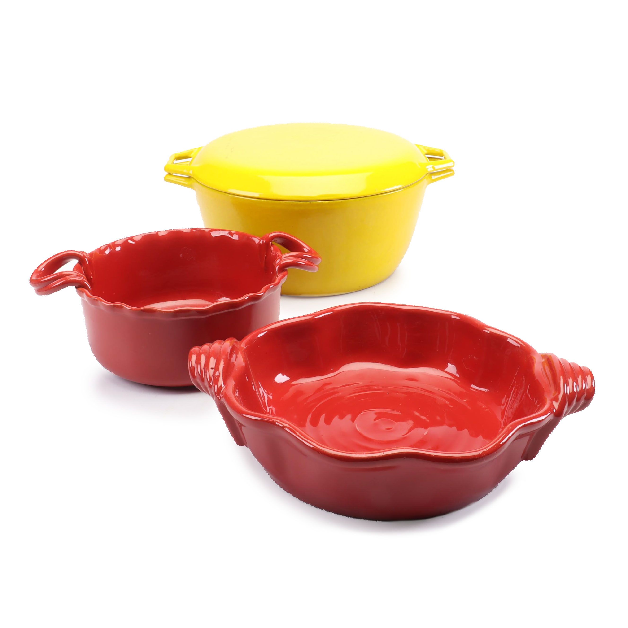 Copco Denmark Yellow Enamel Cast Iron Pot with Italica Ars Ovenproof Bowls