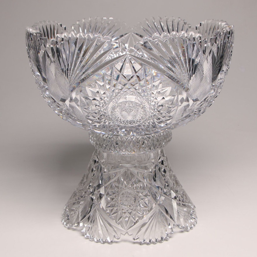 Libbey American Brilliant Cut Glass Punch Bowl on Stand, 1919–1945