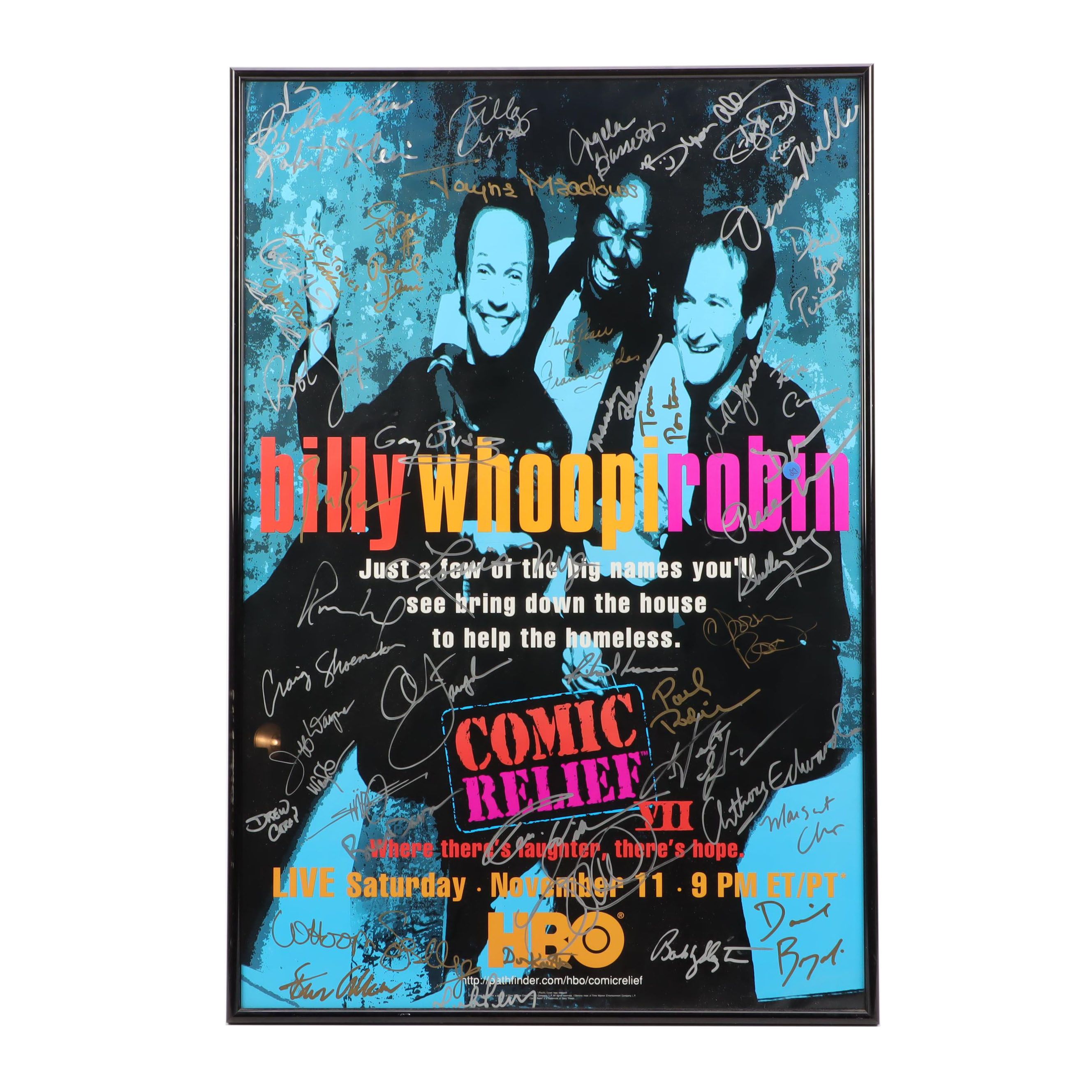 1995 Comic Relief VII Signed Framed Poster with Robin Williams, and More, COA