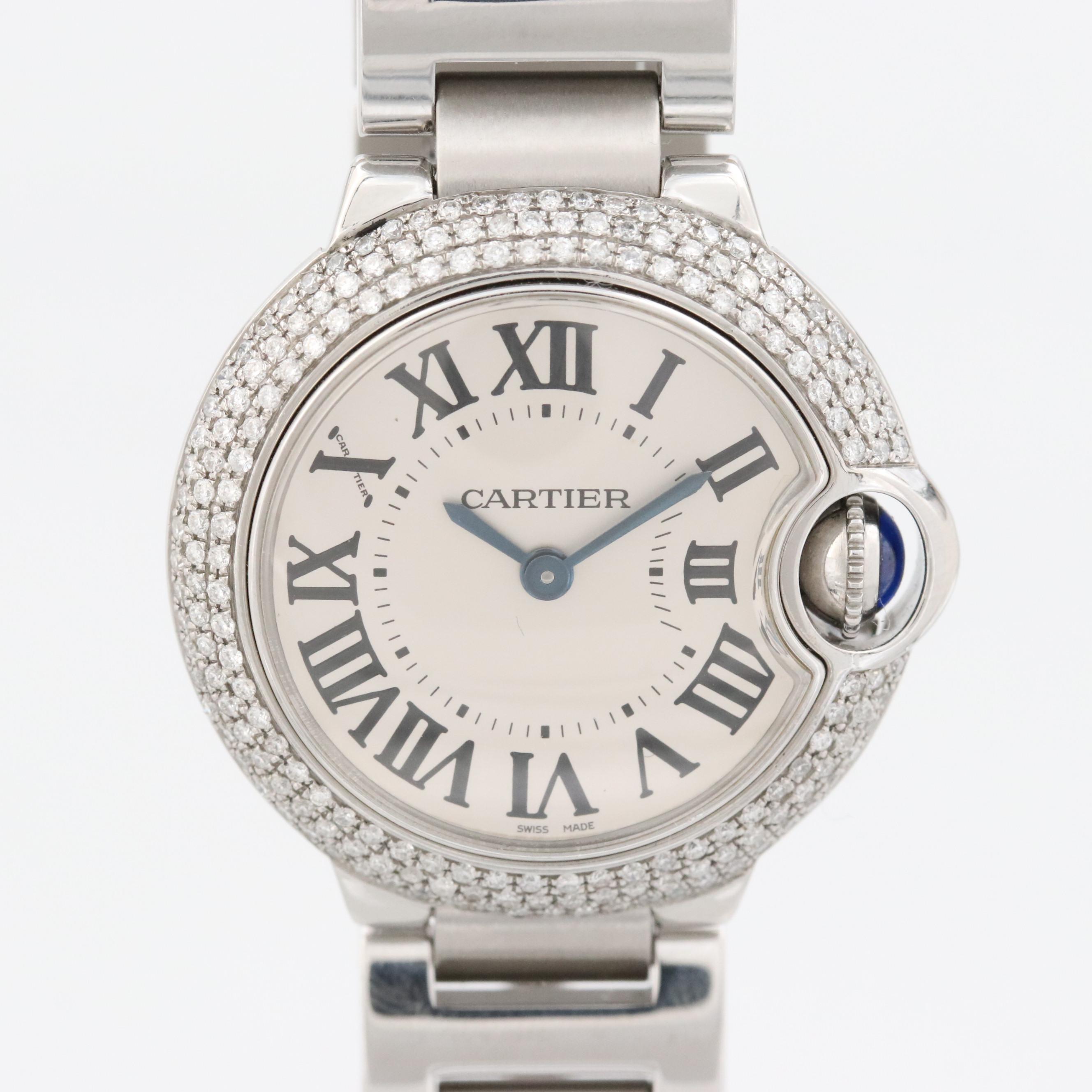 Cartier Ballon Bleu Stainless Steel and Diamond Bezel Quartz Watch