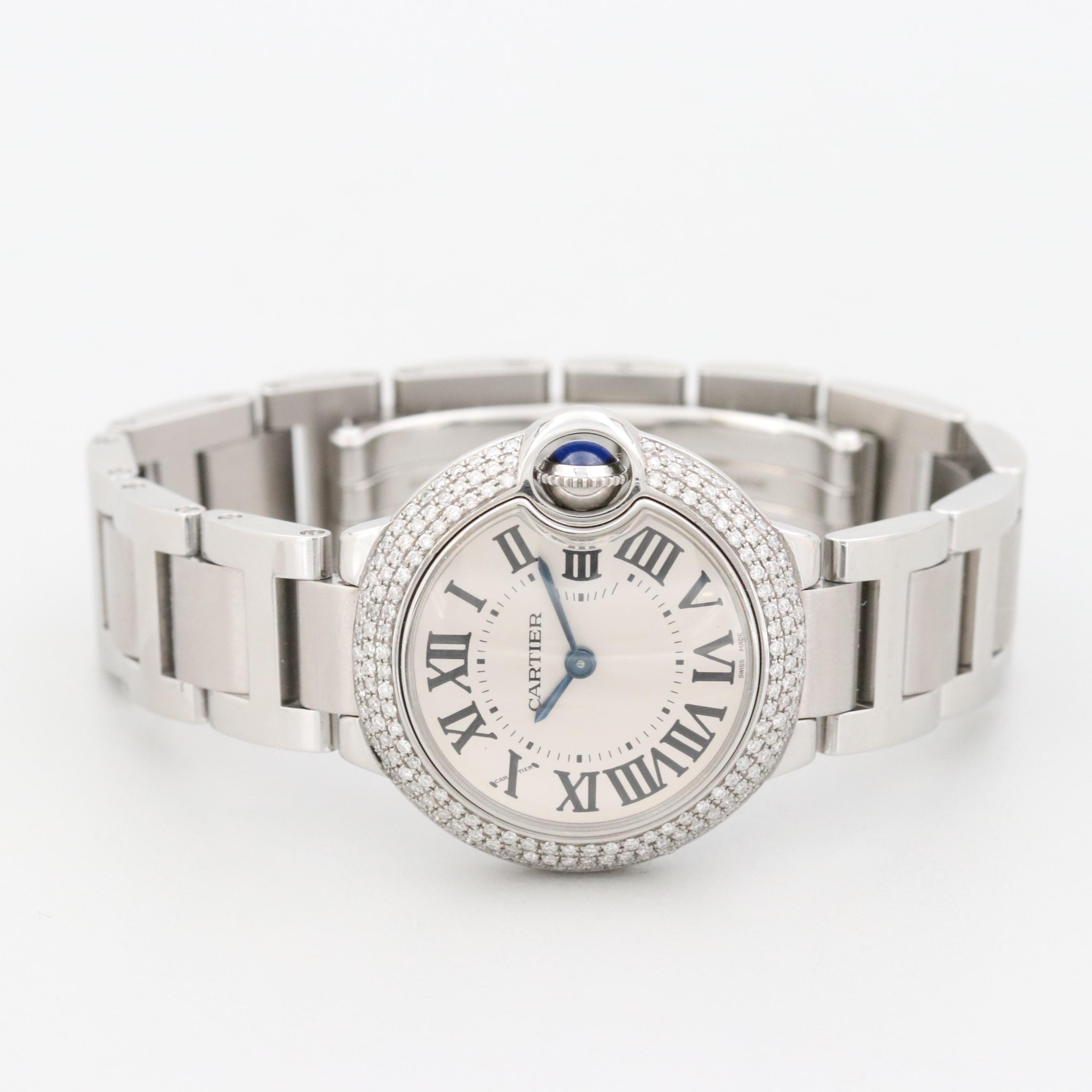 Cartier Ballon Bleu Stainless Steel and Diamond Bezel Quartz Watch