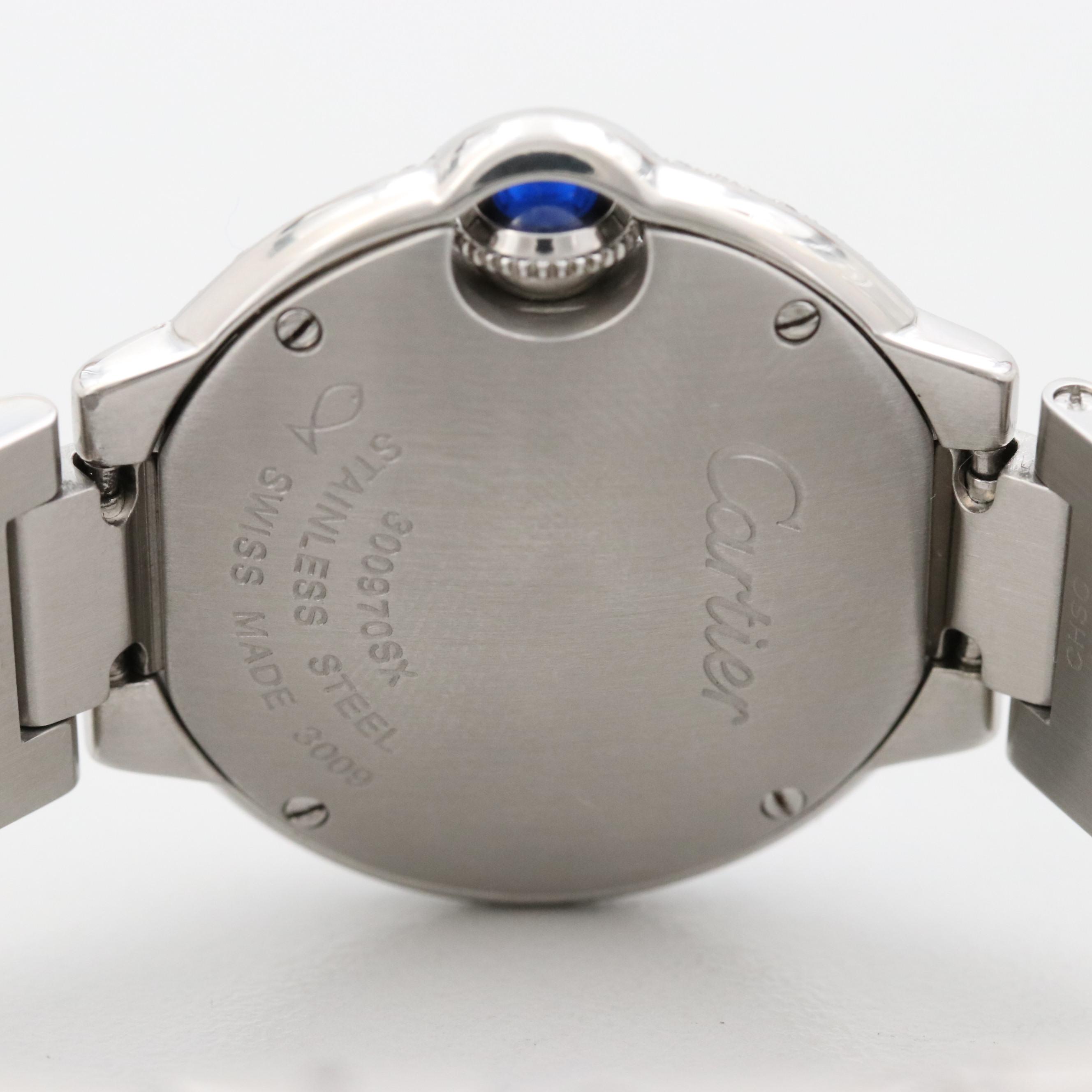 Cartier Ballon Bleu Stainless Steel and Diamond Bezel Quartz Watch